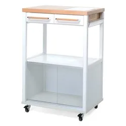 BENCHEF Carrello porta vivande Bianco e Legno naturale - immagine 1
