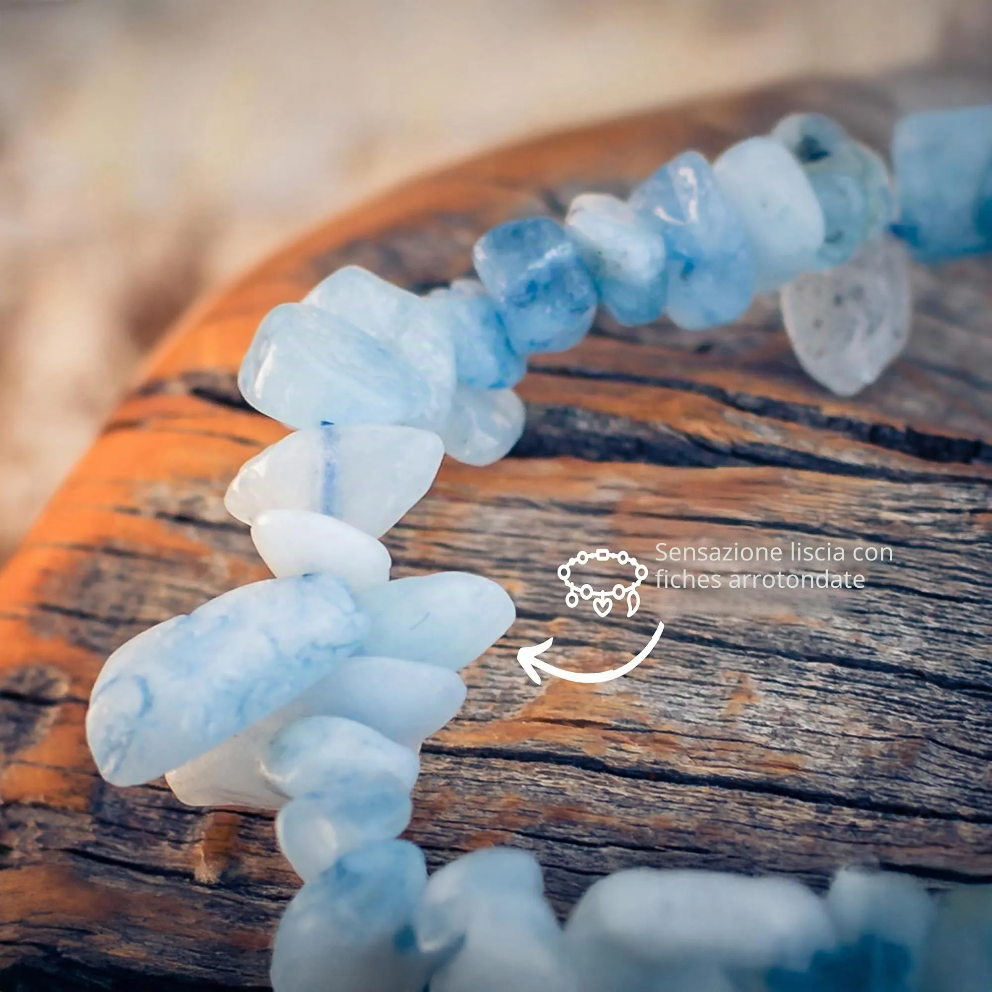 Lebensquelle Plus Bracciale popolare a schegge | Bracciale elastico artigianale a schegge | Vera pietra naturale (Aquamarina) - immagine 6