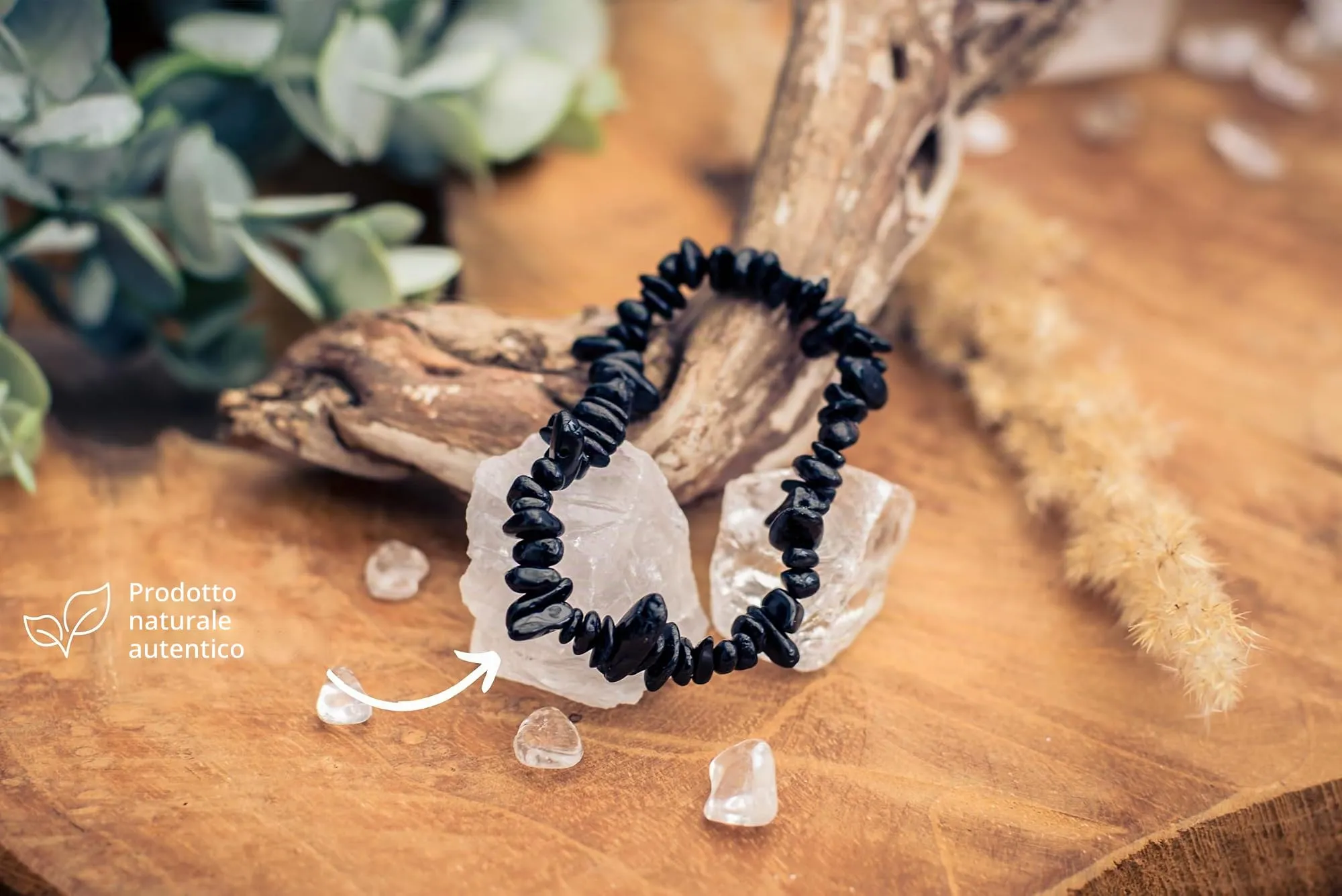 Lebensquelle Plus Bracciale popolare a schegge | Bracciale elastico artigianale a schegge | Vera pietra naturale (Tormalina nera (Schorl)) - immagine 5