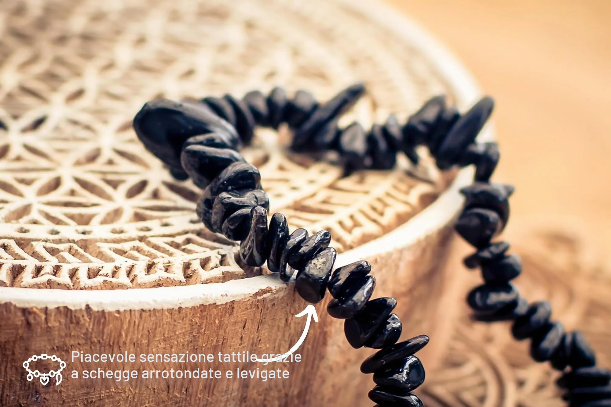 Lebensquelle Plus Bracciale popolare a schegge | Bracciale elastico artigianale a schegge | Vera pietra naturale (Tormalina nera (Schorl)) - immagine 6