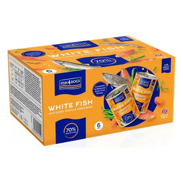 Fish4Dogs Finest Dog Adult All Breeds Grain Free 395 gr Pesce bianco con patata dolce e fagiolini - confezione da 6 pezzi - Cibo umido per cani - immagine 1