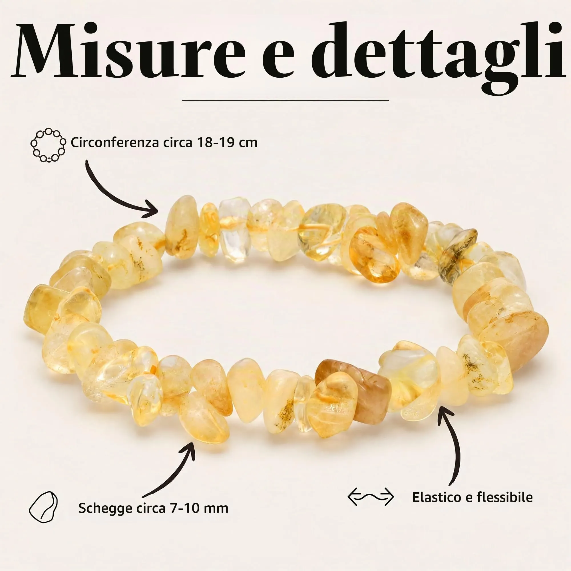 Lebensquelle Plus Bracciale popolare a schegge | Bracciale elastico artigianale a schegge | Vera pietra naturale (Citrino) - immagine 6