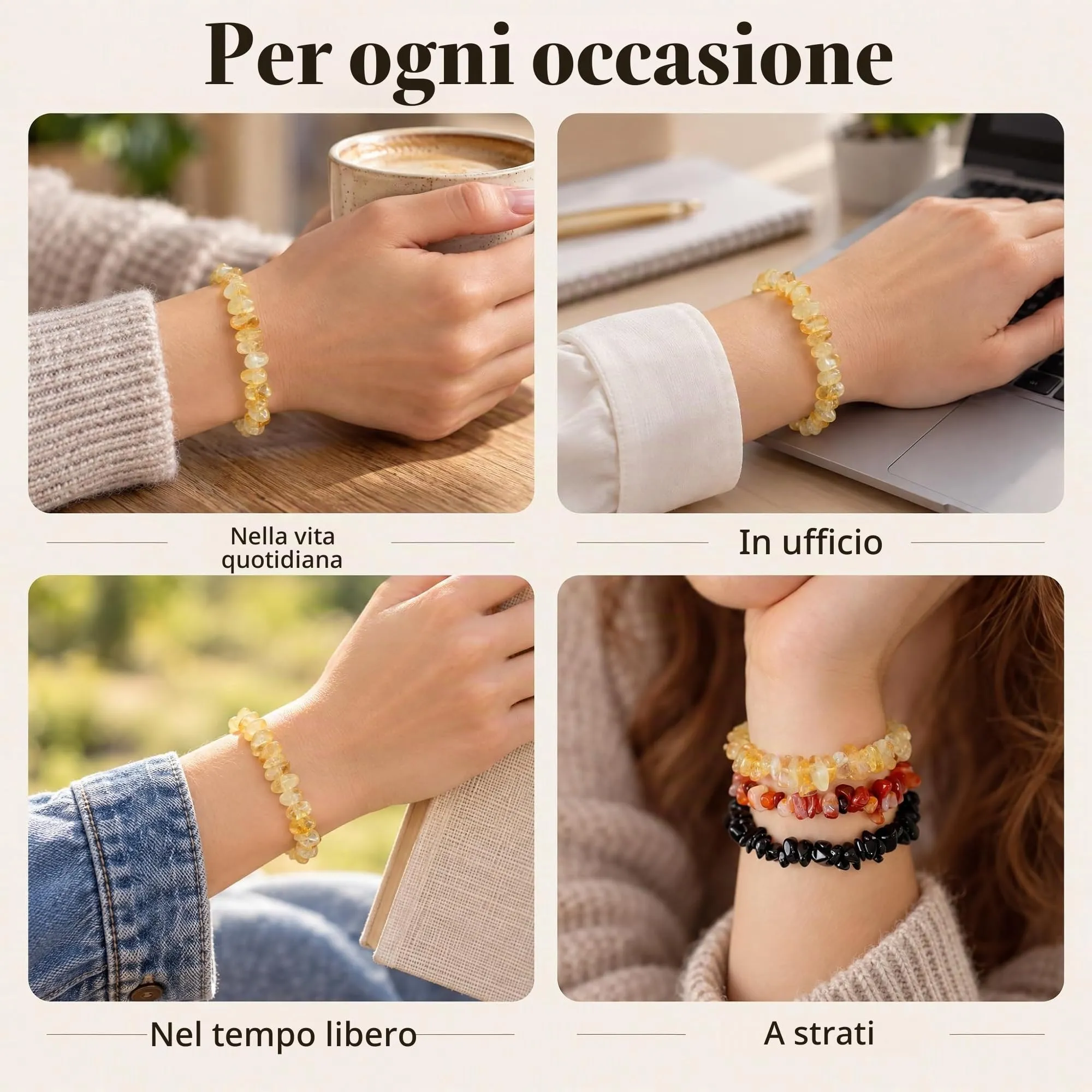Lebensquelle Plus Bracciale popolare a schegge | Bracciale elastico artigianale a schegge | Vera pietra naturale (Citrino) - immagine 7
