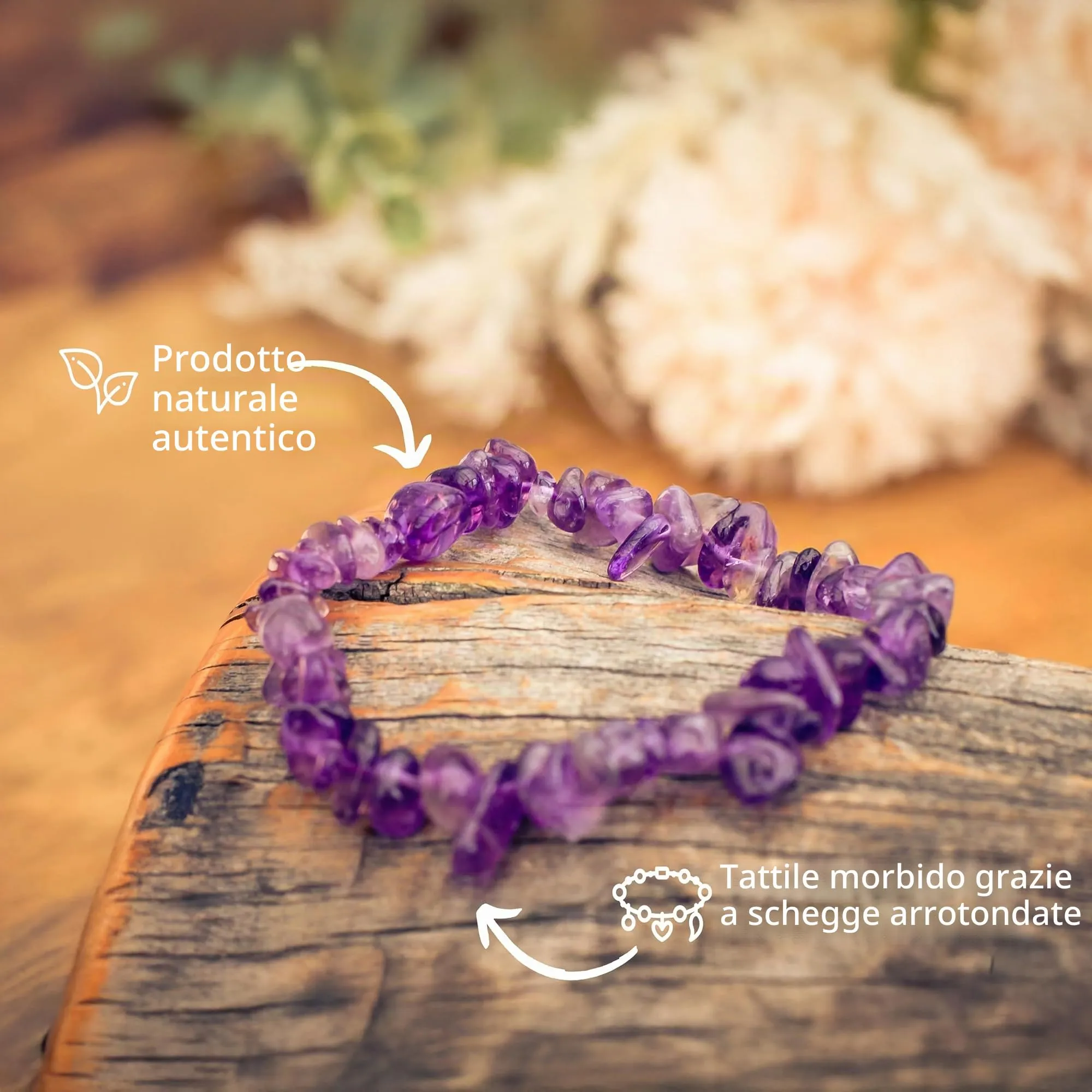 Lebensquelle Plus Bracciale popolare a schegge | Bracciale elastico artigianale a schegge | Vera pietra naturale (Ametista) - immagine 3
