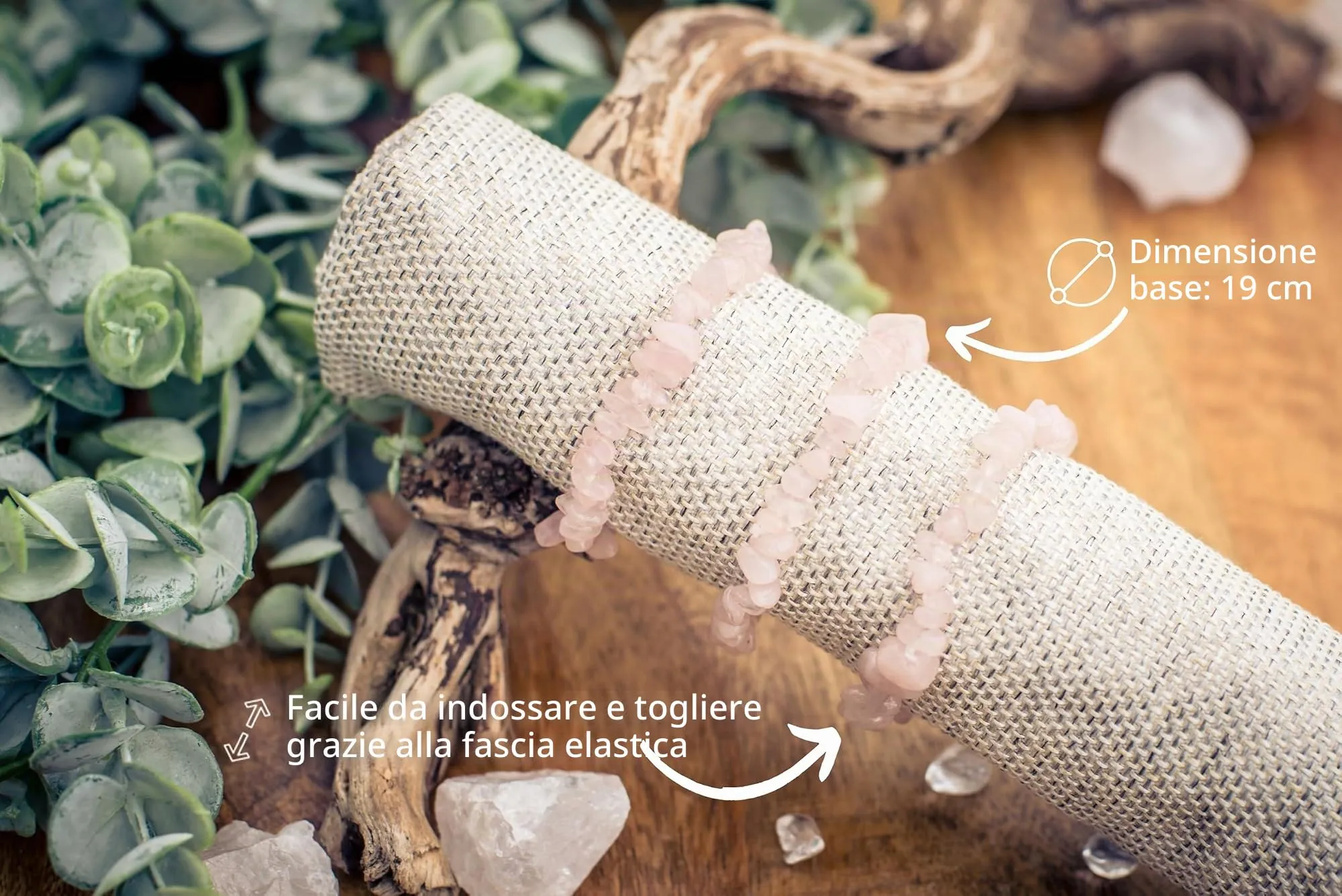 Lebensquelle Plus Bracciale popolare a schegge | Bracciale elastico artigianale a schegge | Vera pietra naturale (Quarzo rosa) - immagine 4