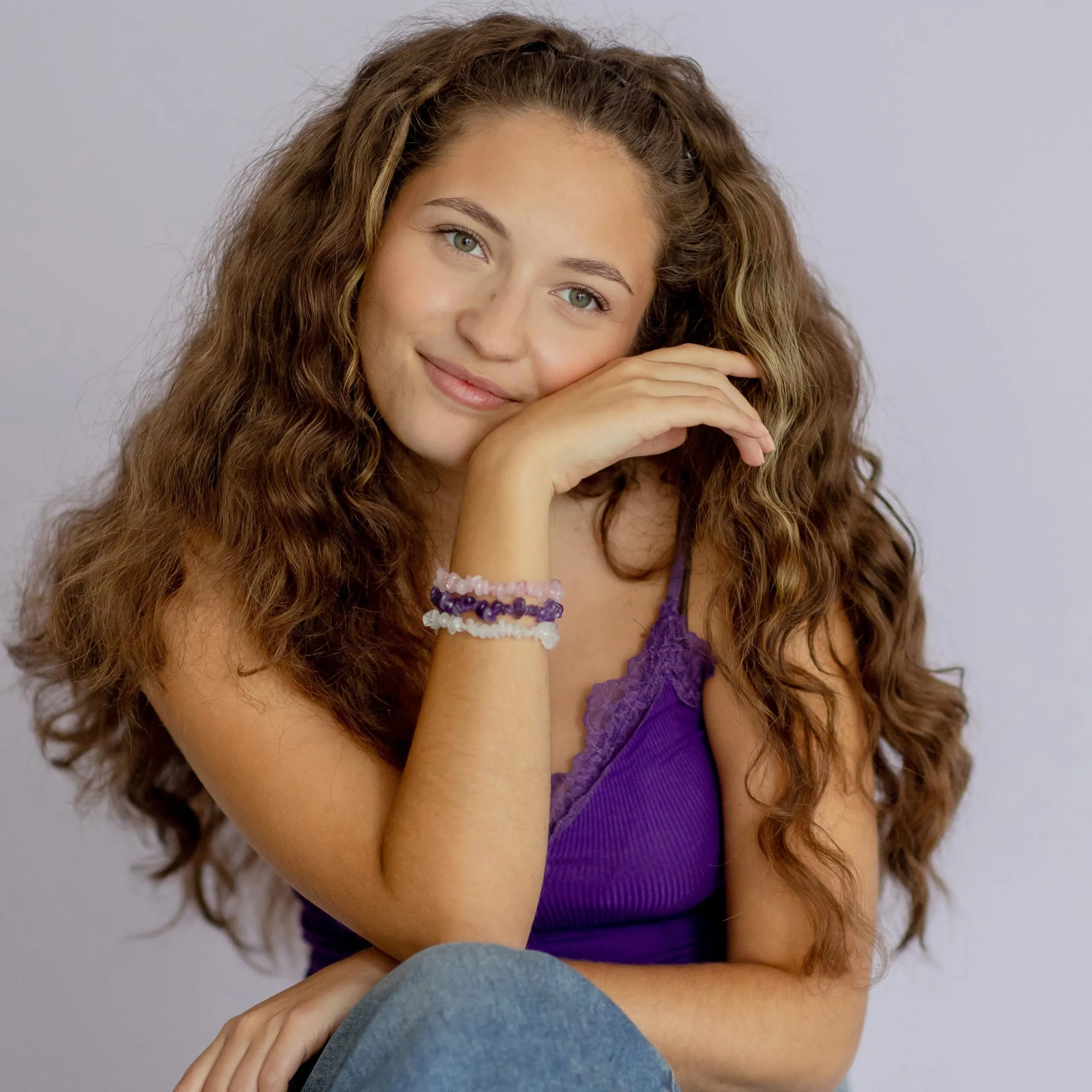 Lebensquelle Plus Bracciale popolare a schegge | Bracciale elastico artigianale a schegge | Vera pietra naturale (Quarzo rosa) - immagine 6