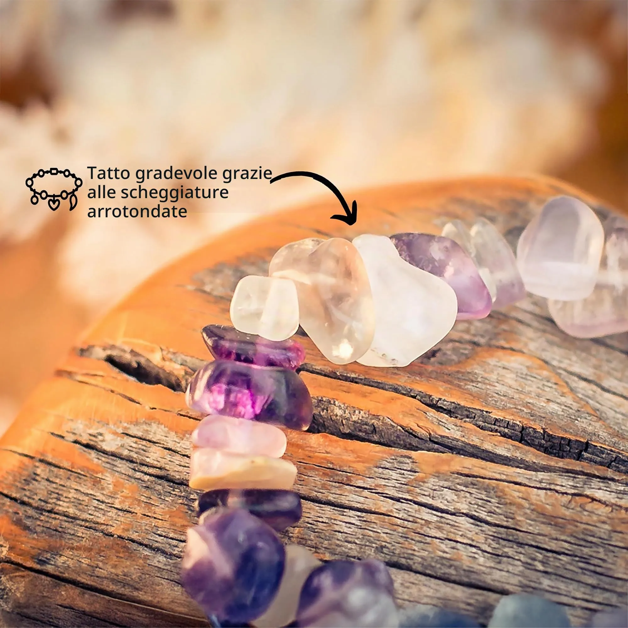 Lebensquelle Plus Bracciale popolare a schegge | Bracciale elastico artigianale a schegge | Vera pietra naturale (Fluorite) - immagine 2