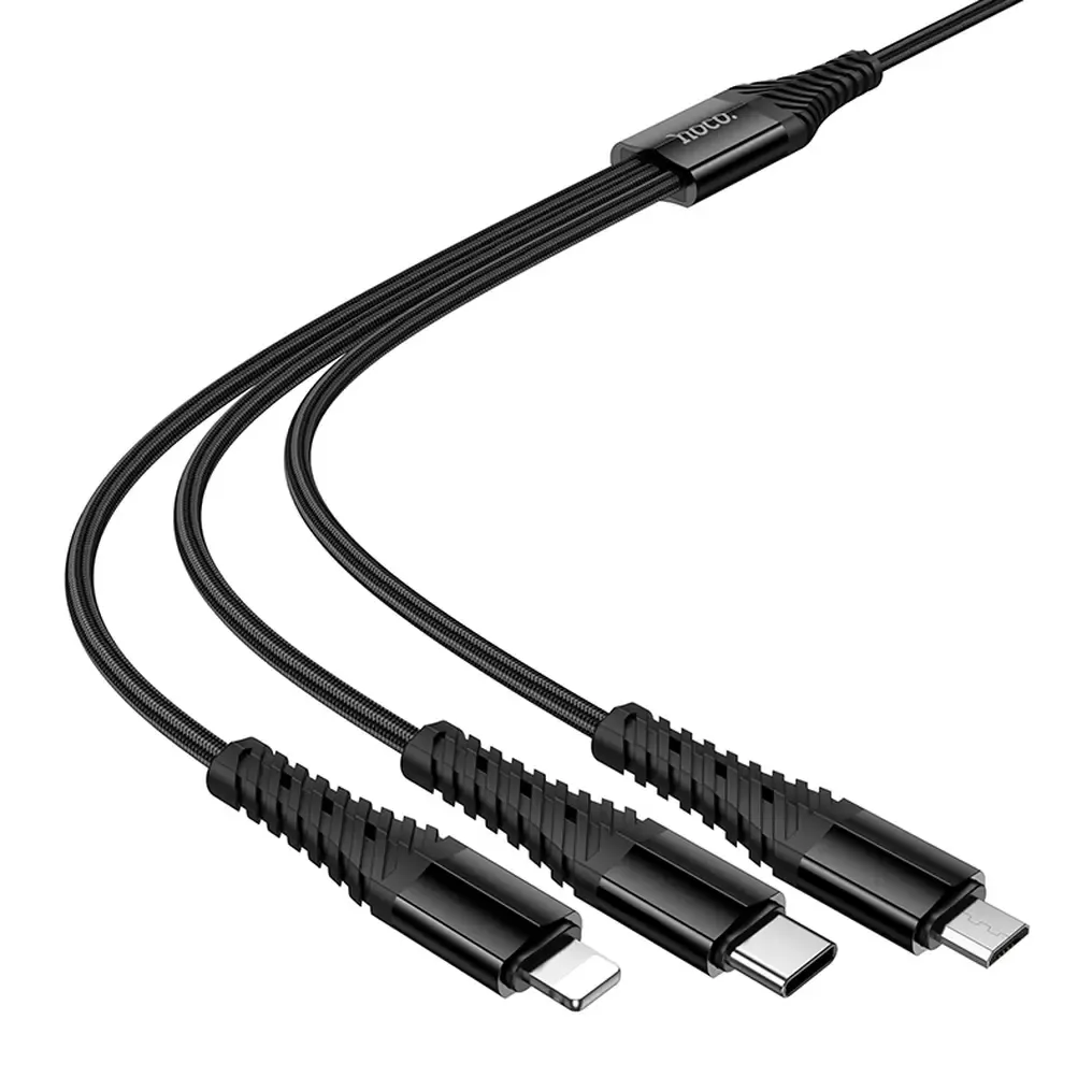 Cavo di Ricarica USB-A / USB-C - Lightning / microUSB / USB-C HOCO X123 3in1, 10W, 1m, Nero - immagine 1