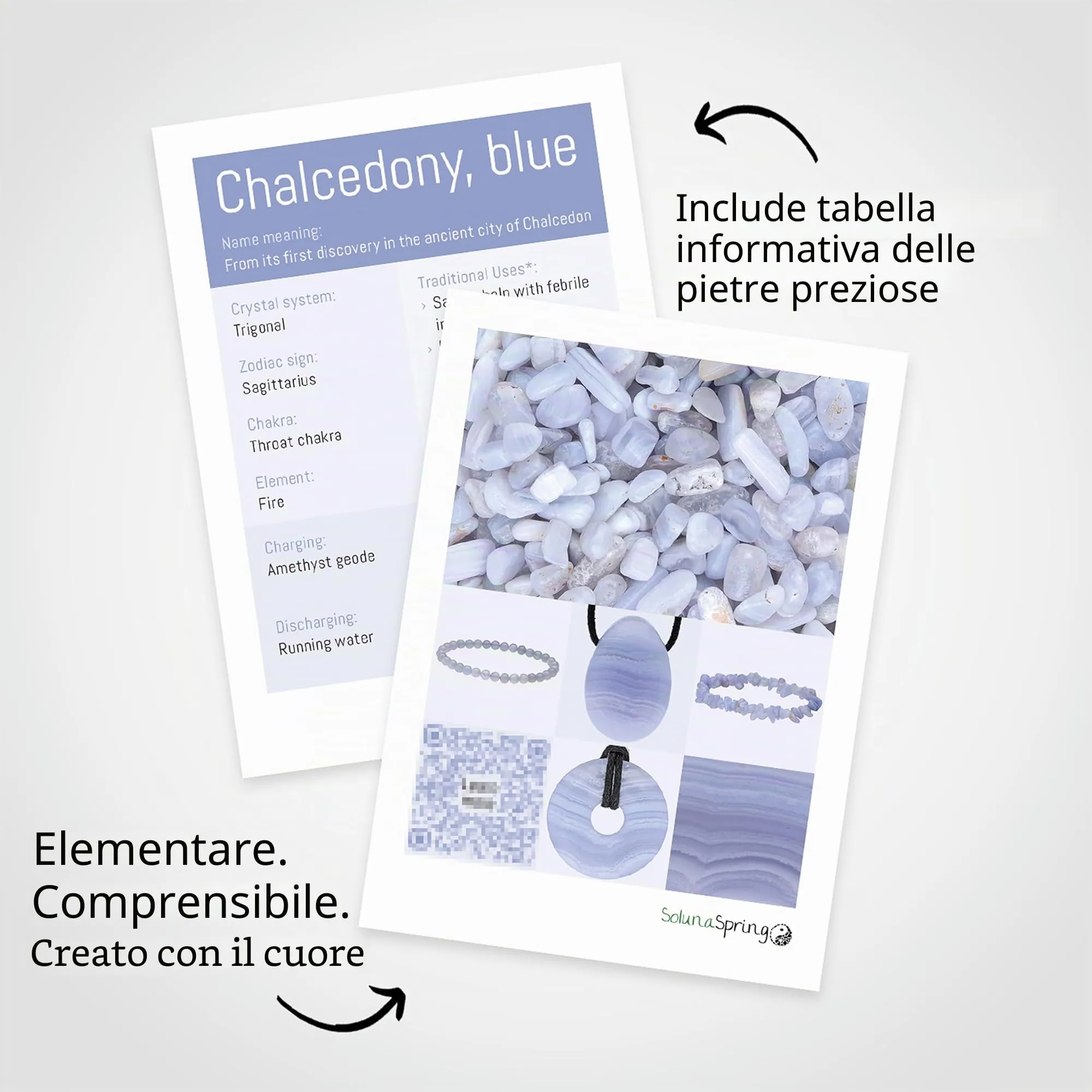 Lebensquelle Plus Bracciale popolare a schegge | Bracciale elastico artigianale a schegge | Vera pietra naturale (Calcedonio) - immagine 4