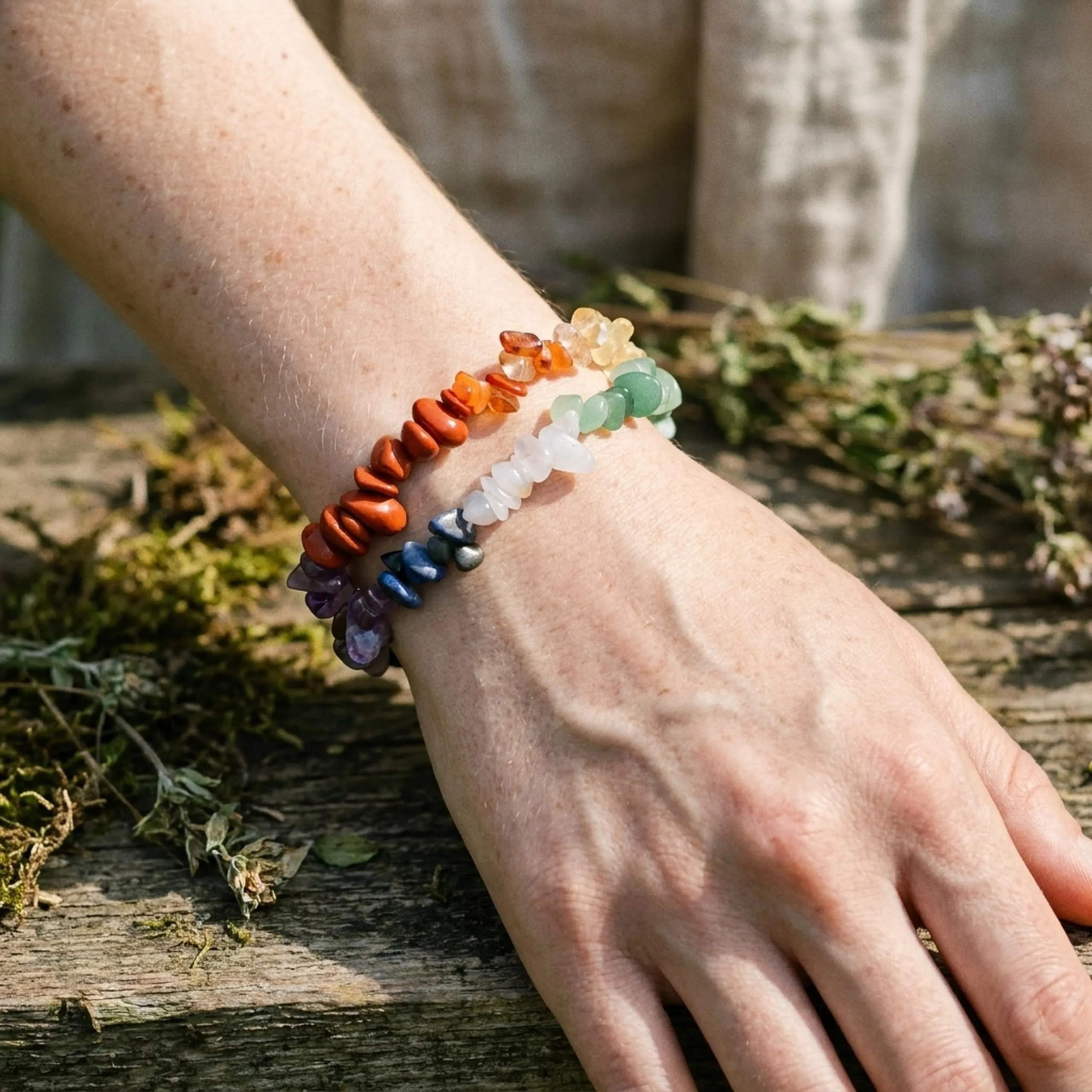 Lebensquelle Plus Bracciale popolare a schegge | Bracciale elastico artigianale a schegge | Vera pietra naturale (Chakra) - immagine 2