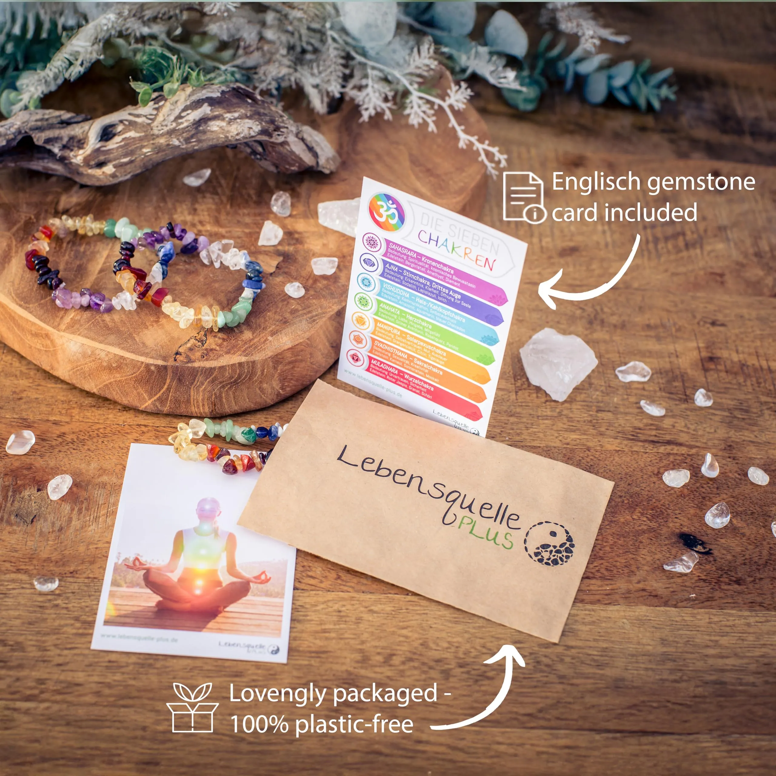 Lebensquelle Plus Bracciale popolare a schegge | Bracciale elastico artigianale a schegge | Vera pietra naturale (Chakra) - immagine 3