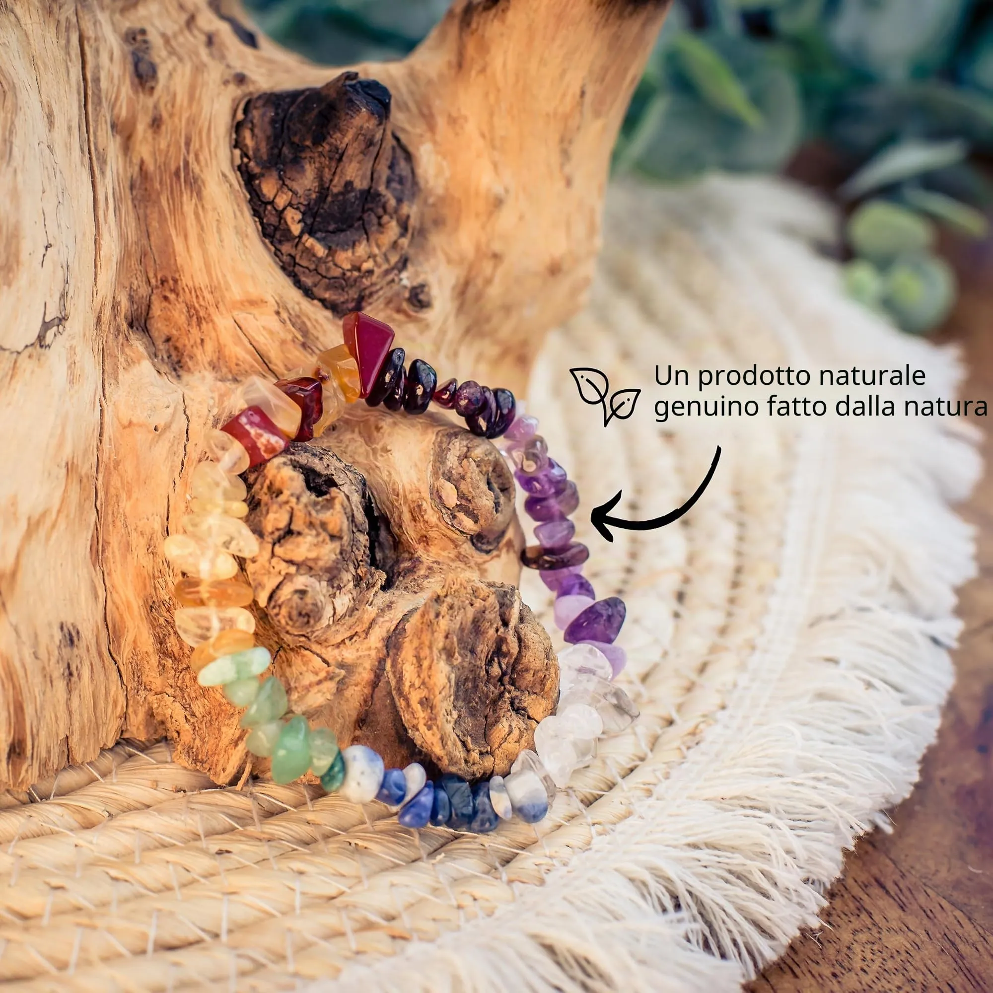 Lebensquelle Plus Bracciale popolare a schegge | Bracciale elastico artigianale a schegge | Vera pietra naturale (Chakra) - immagine 5