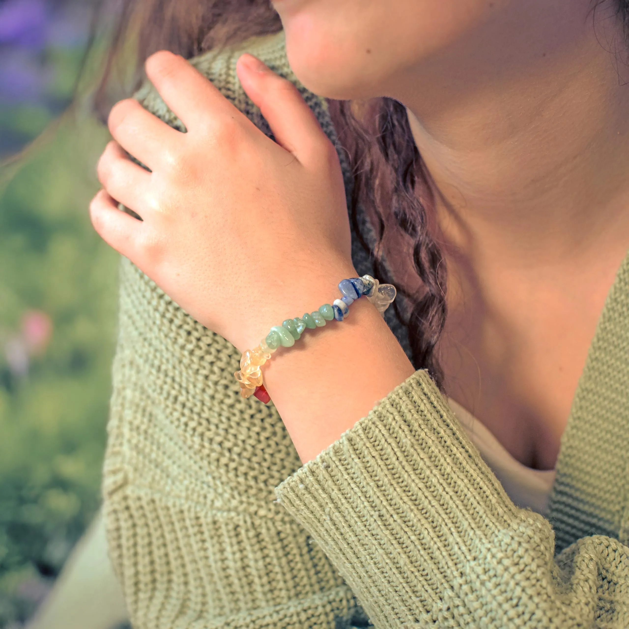Lebensquelle Plus Bracciale popolare a schegge | Bracciale elastico artigianale a schegge | Vera pietra naturale (Chakra) - immagine 6