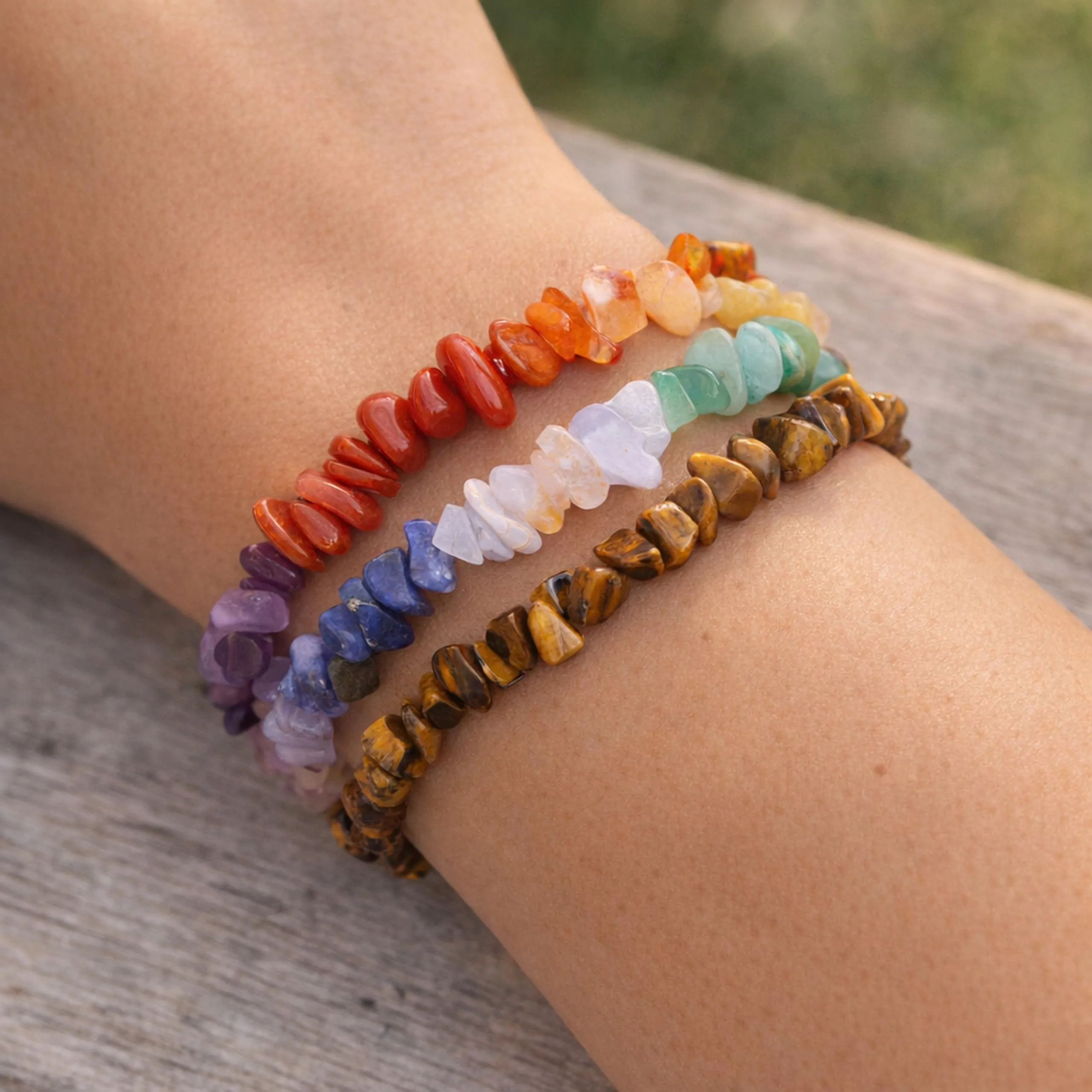 Lebensquelle Plus Bracciale popolare a schegge | Bracciale elastico artigianale a schegge | Vera pietra naturale (Chakra) - immagine 8