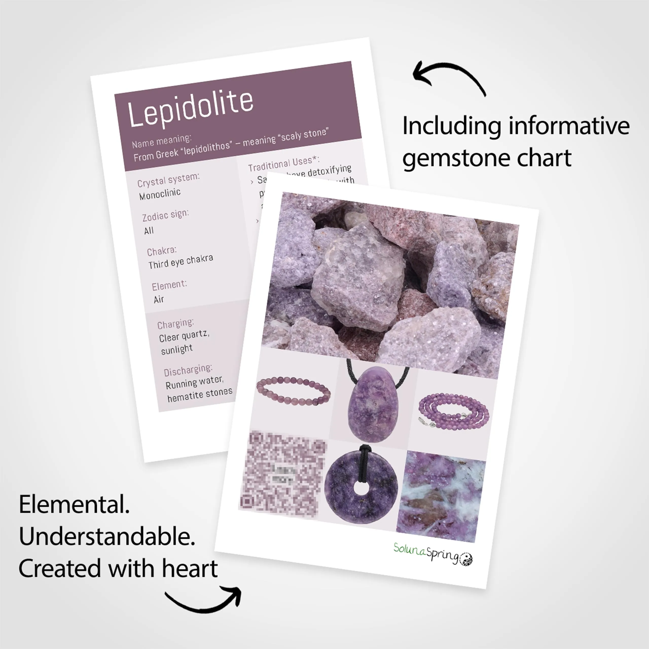 Lebensquelle Plus Bracciale popolare a schegge | Bracciale elastico artigianale a schegge | Vera pietra naturale (Lepidolito) - immagine 3
