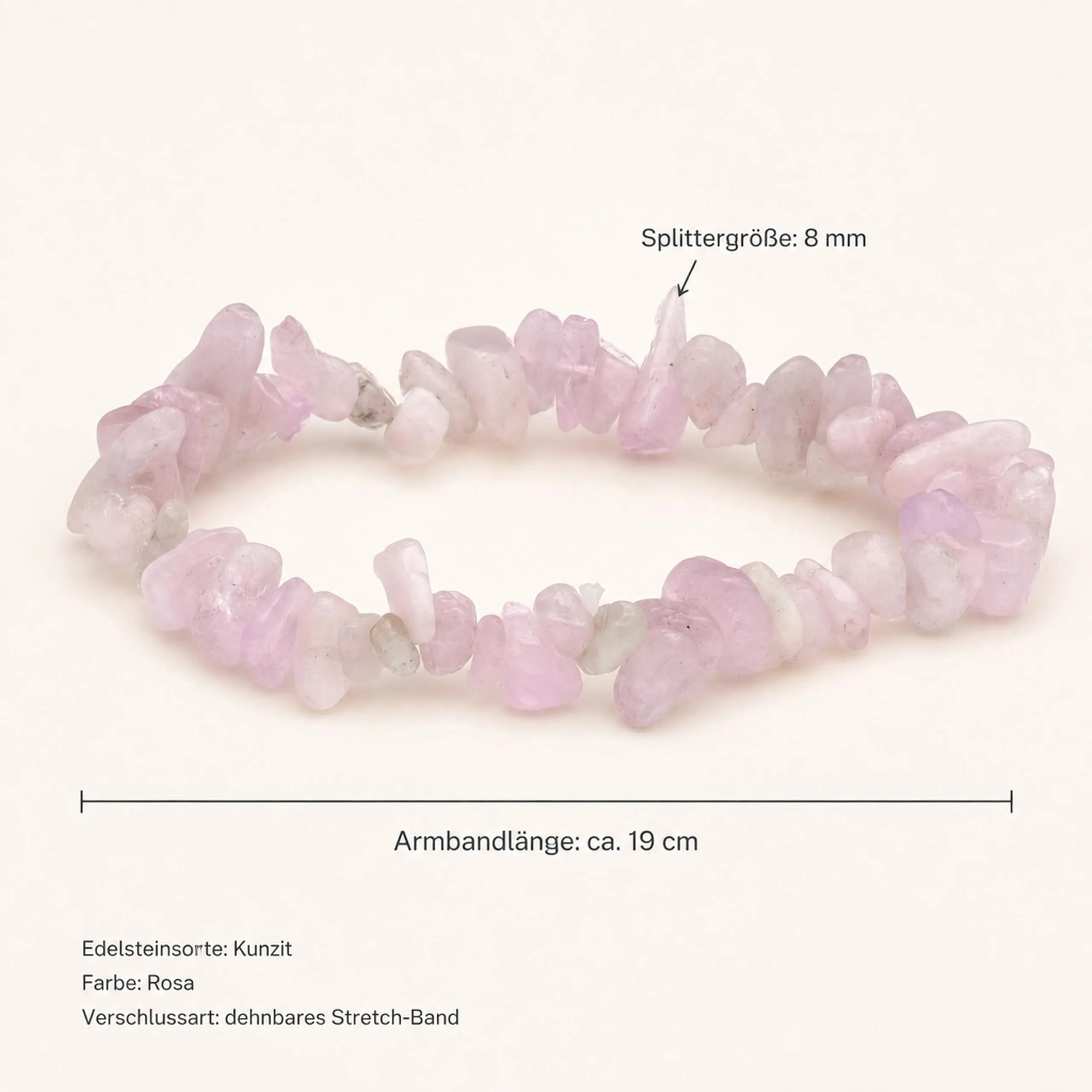 Lebensquelle Plus Bracciale popolare a schegge | Bracciale elastico artigianale a schegge | Vera pietra naturale (Kunzite) - immagine 3