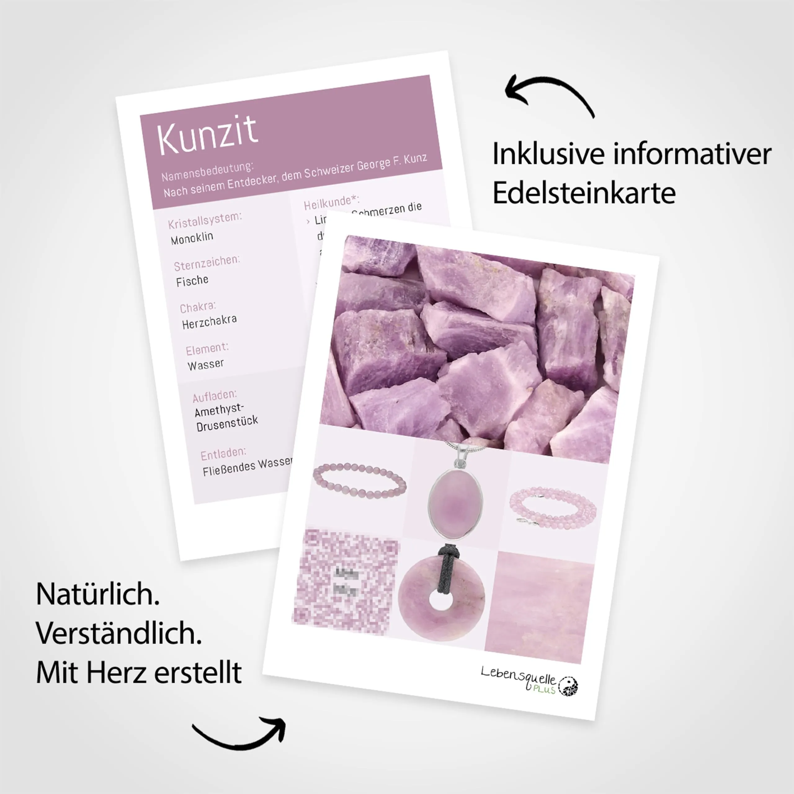 Lebensquelle Plus Bracciale popolare a schegge | Bracciale elastico artigianale a schegge | Vera pietra naturale (Kunzite) - immagine 4