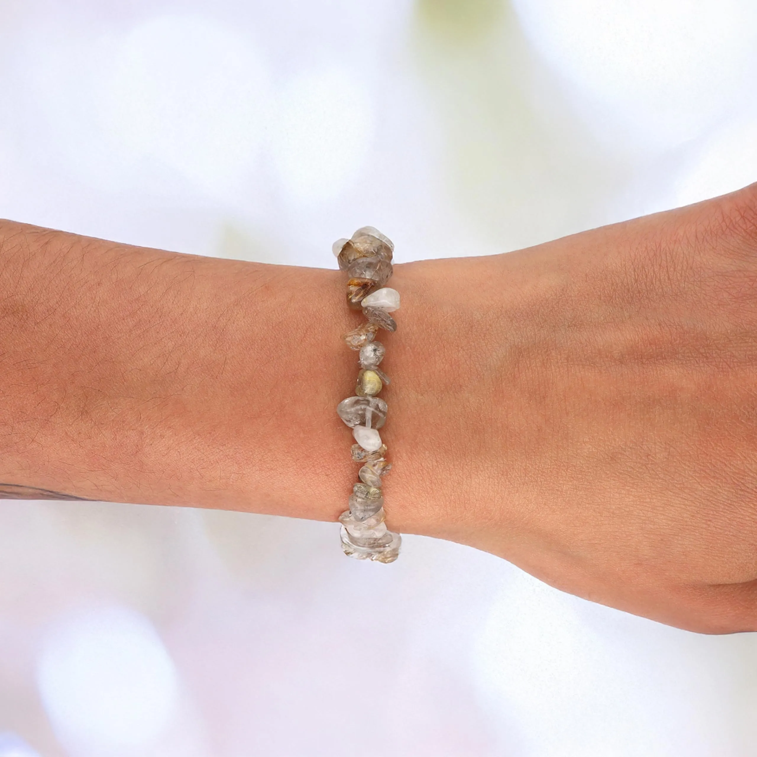 Lebensquelle Plus Bracciale popolare a schegge | Bracciale elastico artigianale a schegge | Vera pietra naturale (Quarzo rutilato) - immagine 2