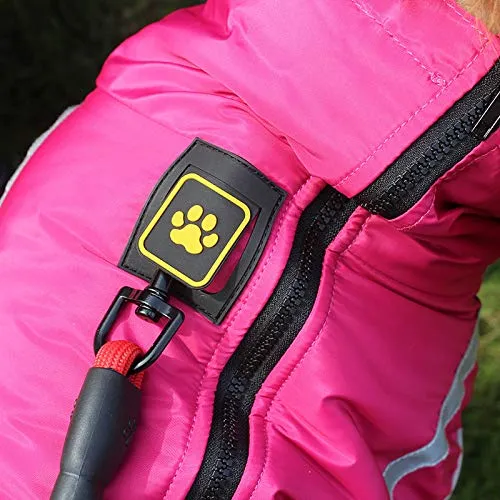 Idepet Cappotto per cani impermeabile Giacca invernale calda, Giacca per cani antivento Abbigliamento per cani Completo per cani di taglia piccola di taglia media con foro per imbracatura XL-6XL Rosa - immagine 5