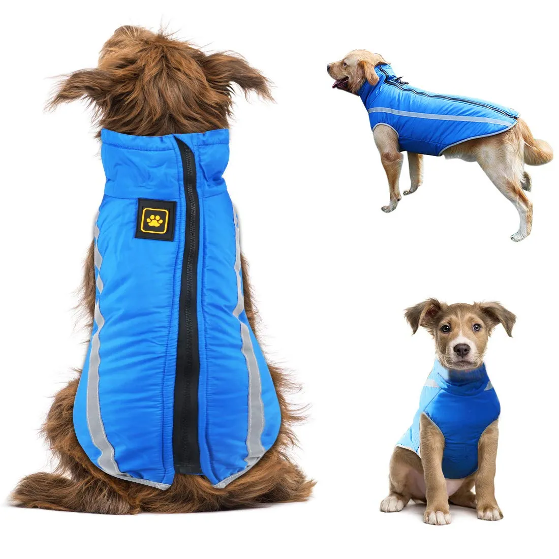 Idepet Cappotto per cani impermeabile Giacca invernale calda, Giacca per cani antivento Abbigliamento per cani Completo per cani di taglia piccola di taglia media con foro per imbracatura XL-6XL - immagine 3