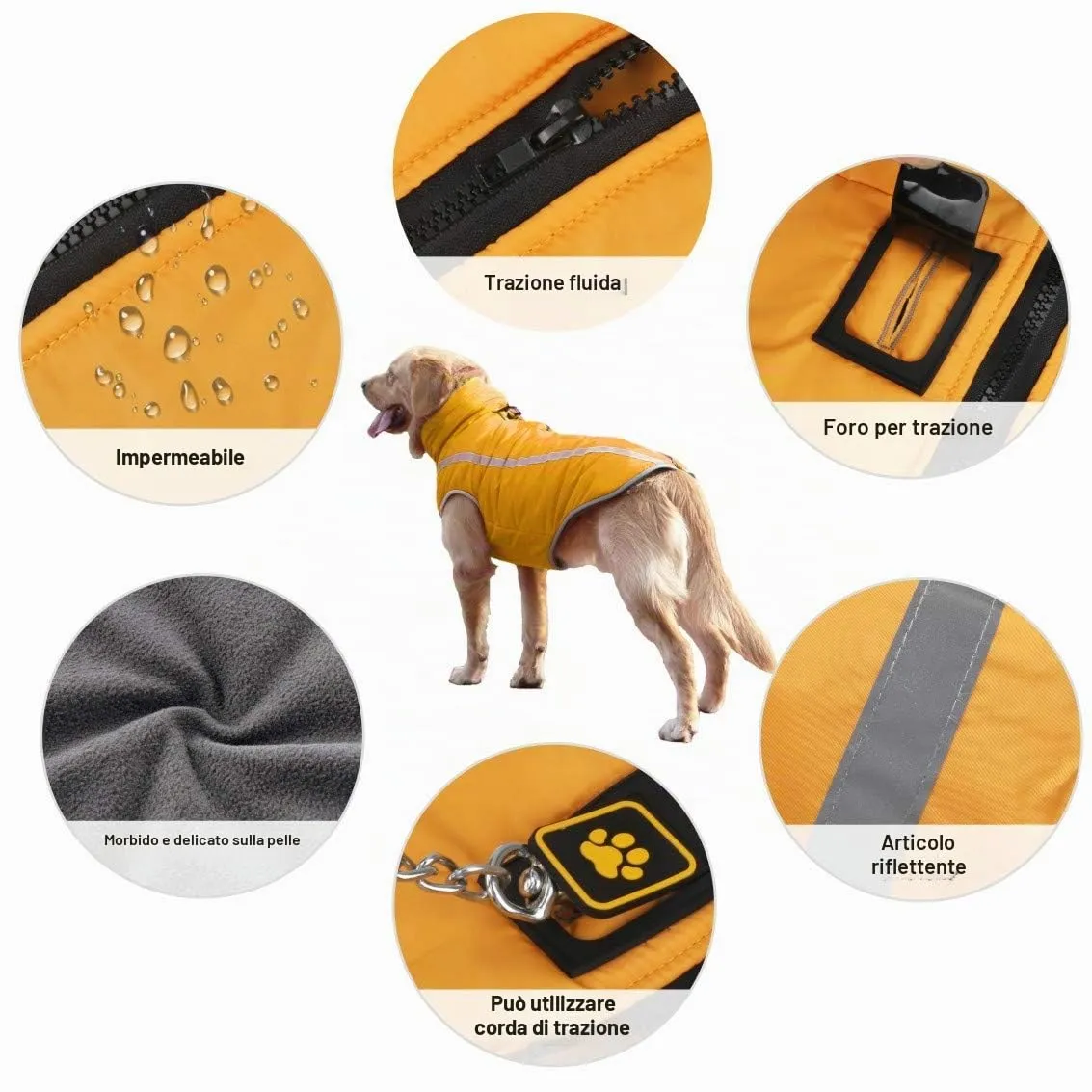 Idepet Cappotto per cani impermeabile Giacca invernale calda, Giacca per cani antivento Abbigliamento per cani Completo per cani di taglia piccola di taglia media con foro per imbracatura XL-6XL - immagine 5