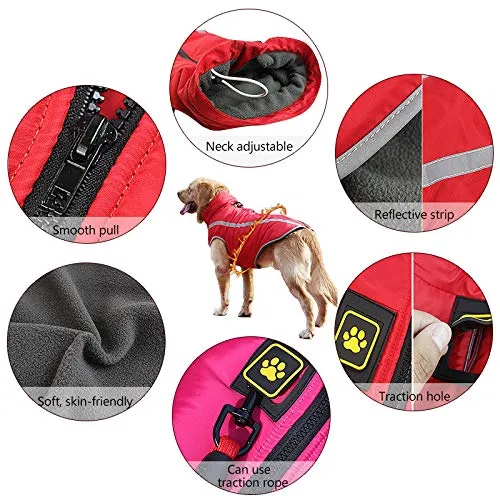 Idepet Cappotto per cani impermeabile Giacca invernale calda, Giacca per cani antivento Abbigliamento per cani Completo per cani di taglia piccola di taglia media con foro per imbracatura XL-6XL - immagine 5