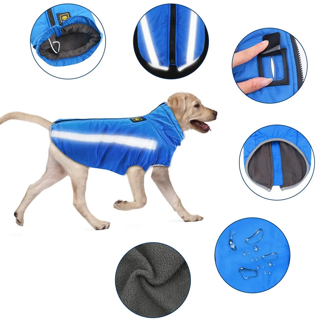 Idepet Cappotto per cani impermeabile Giacca invernale calda, Giacca per cani antivento Abbigliamento per cani Completo per cani di taglia piccola di taglia media con foro per imbracatura XL-6XL - immagine 6