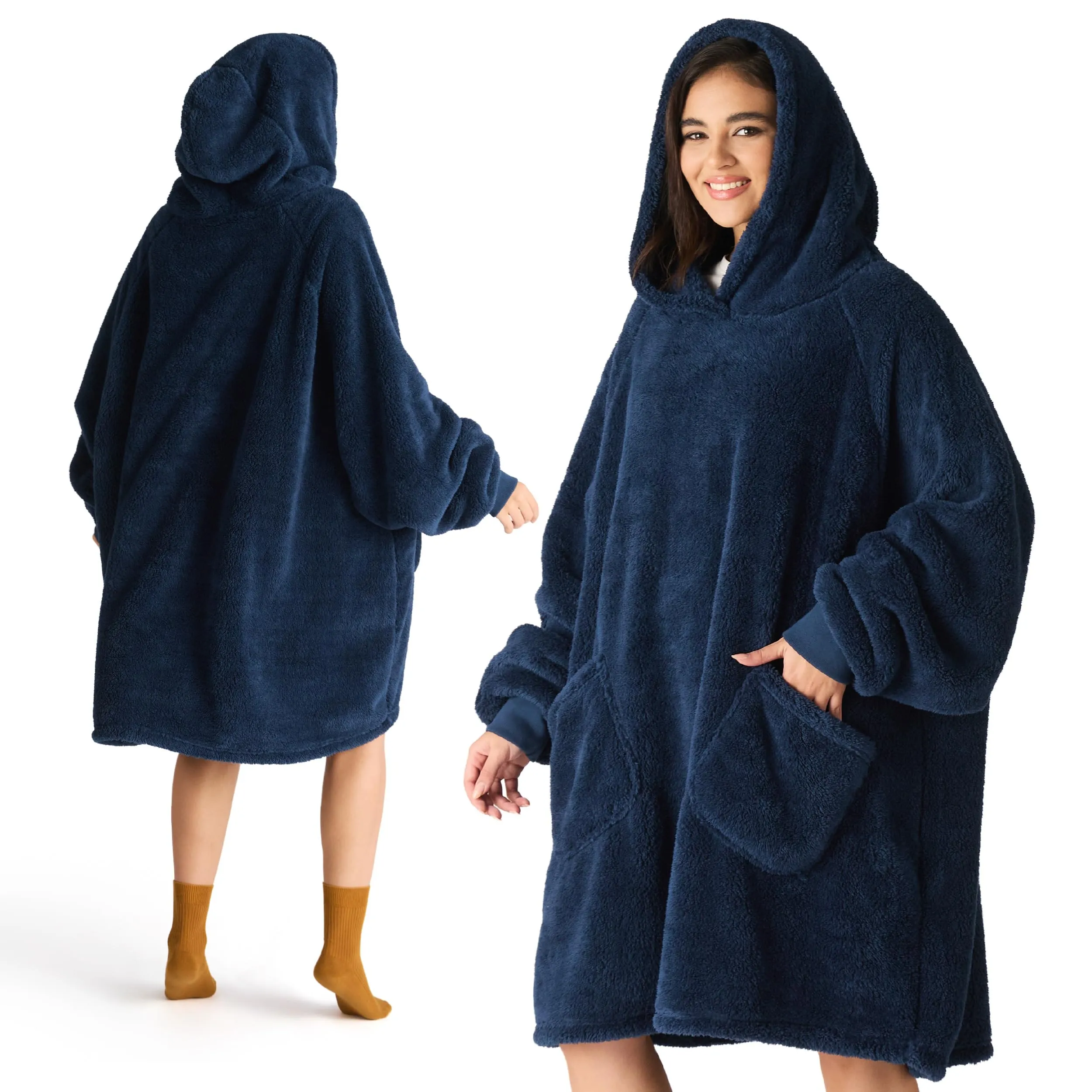 Bedsure Coperta con Cappuccio e Maniche Regalo Blu - 95x85cm - immagine 1