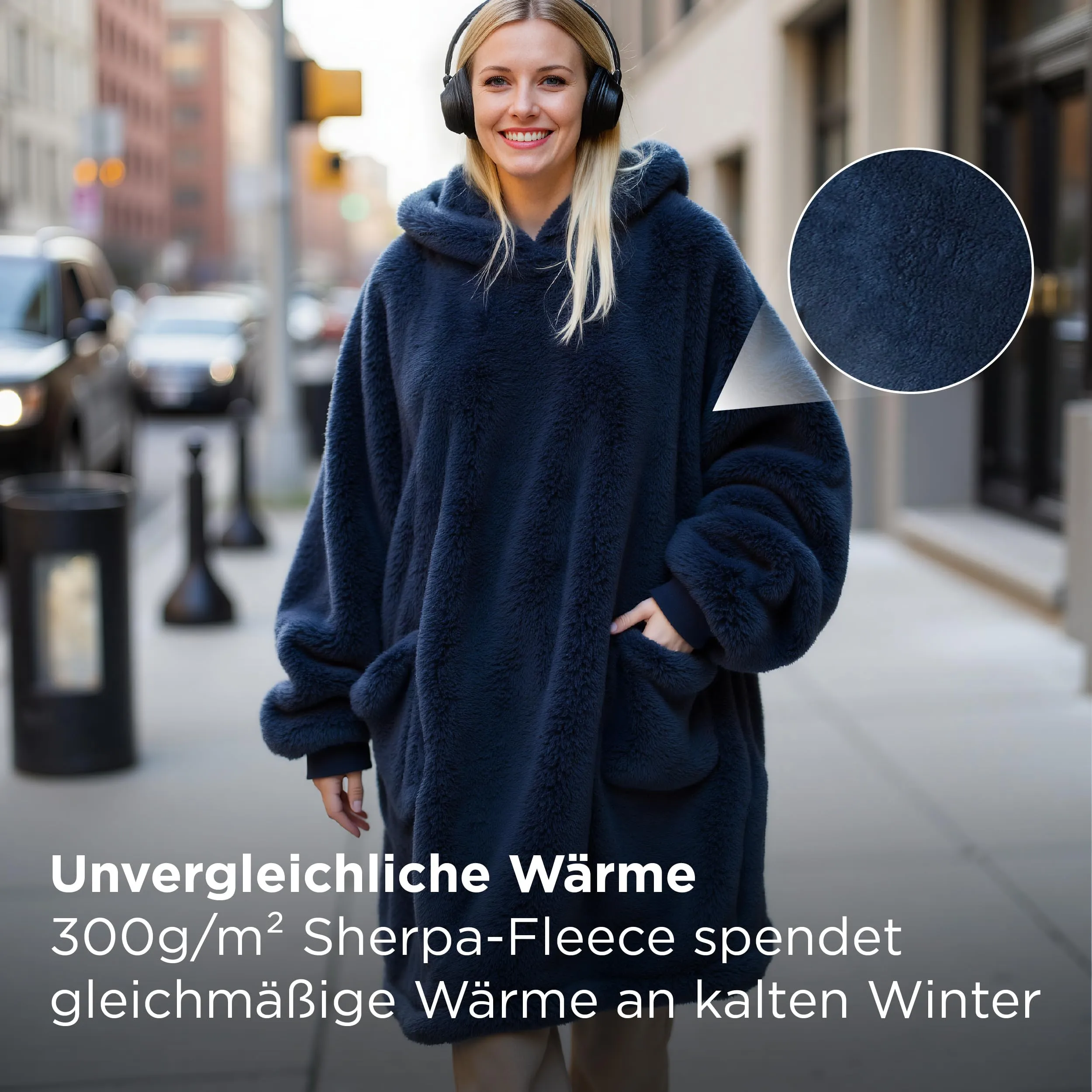 Bedsure Coperta con Cappuccio e Maniche Regalo Blu - 95x85cm - immagine 3