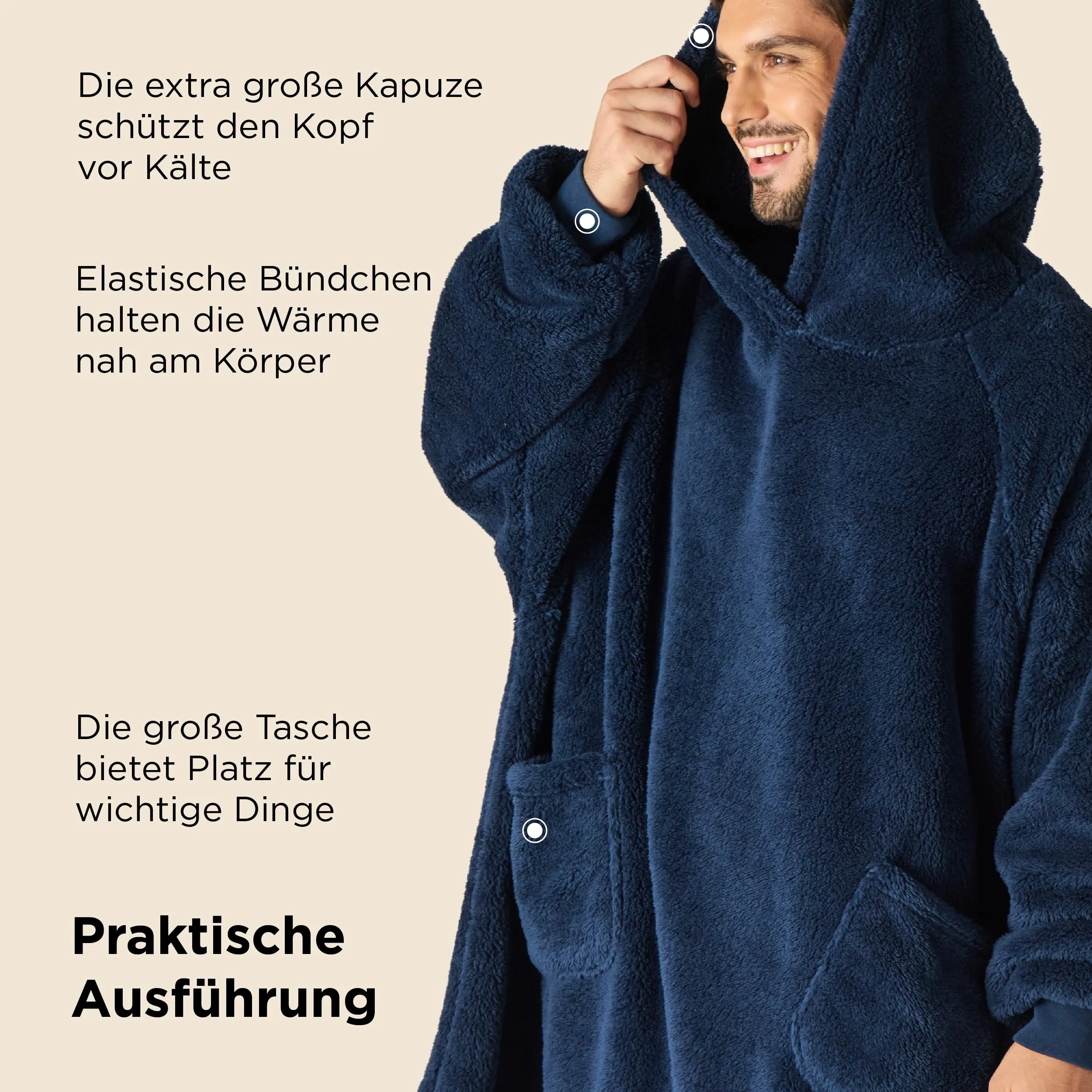 Bedsure Coperta con Cappuccio e Maniche Regalo Blu - 95x85cm - immagine 6