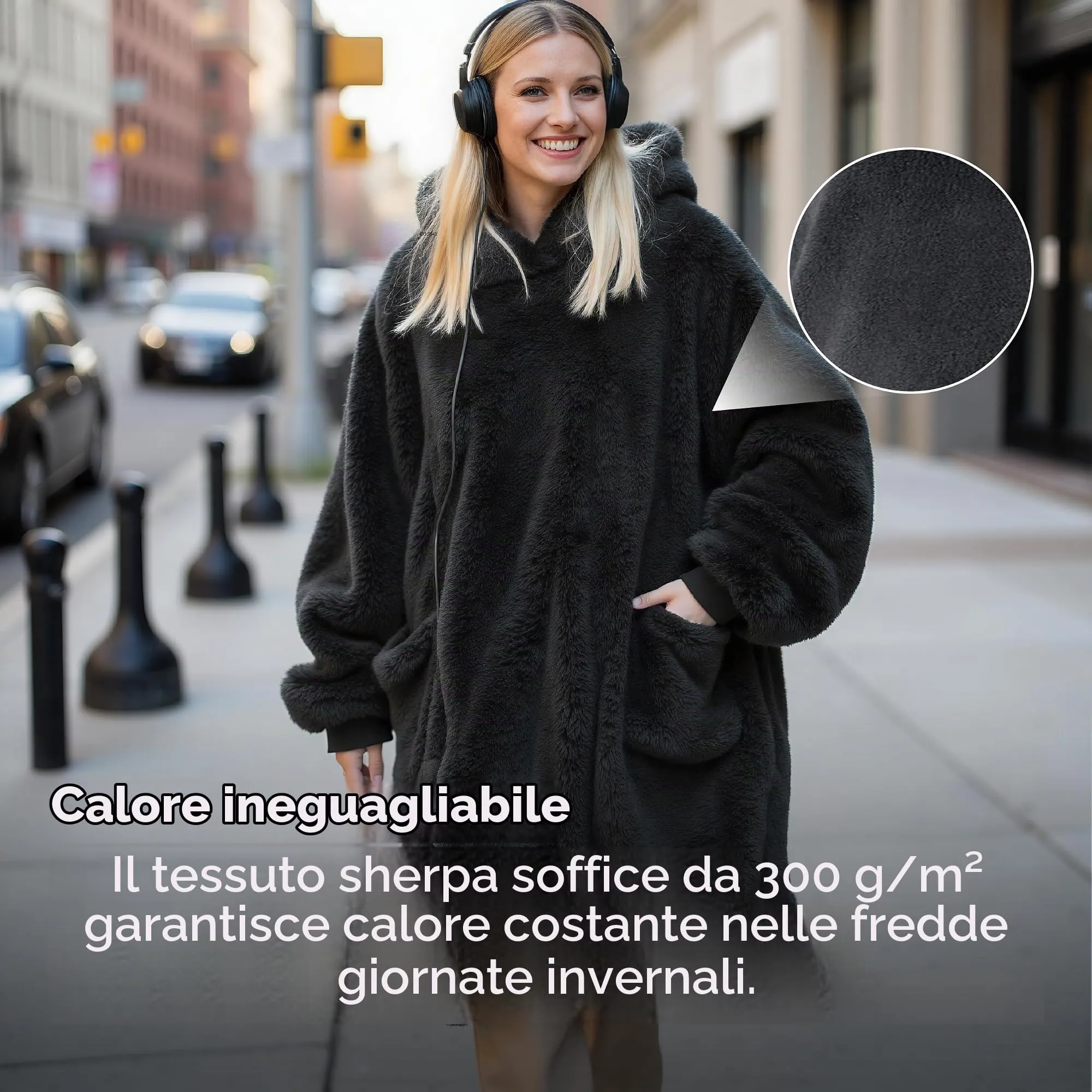 Bedsure Coperta con Cappuccio e Maniche Regalo Antracite - 95x85cm - immagine 3