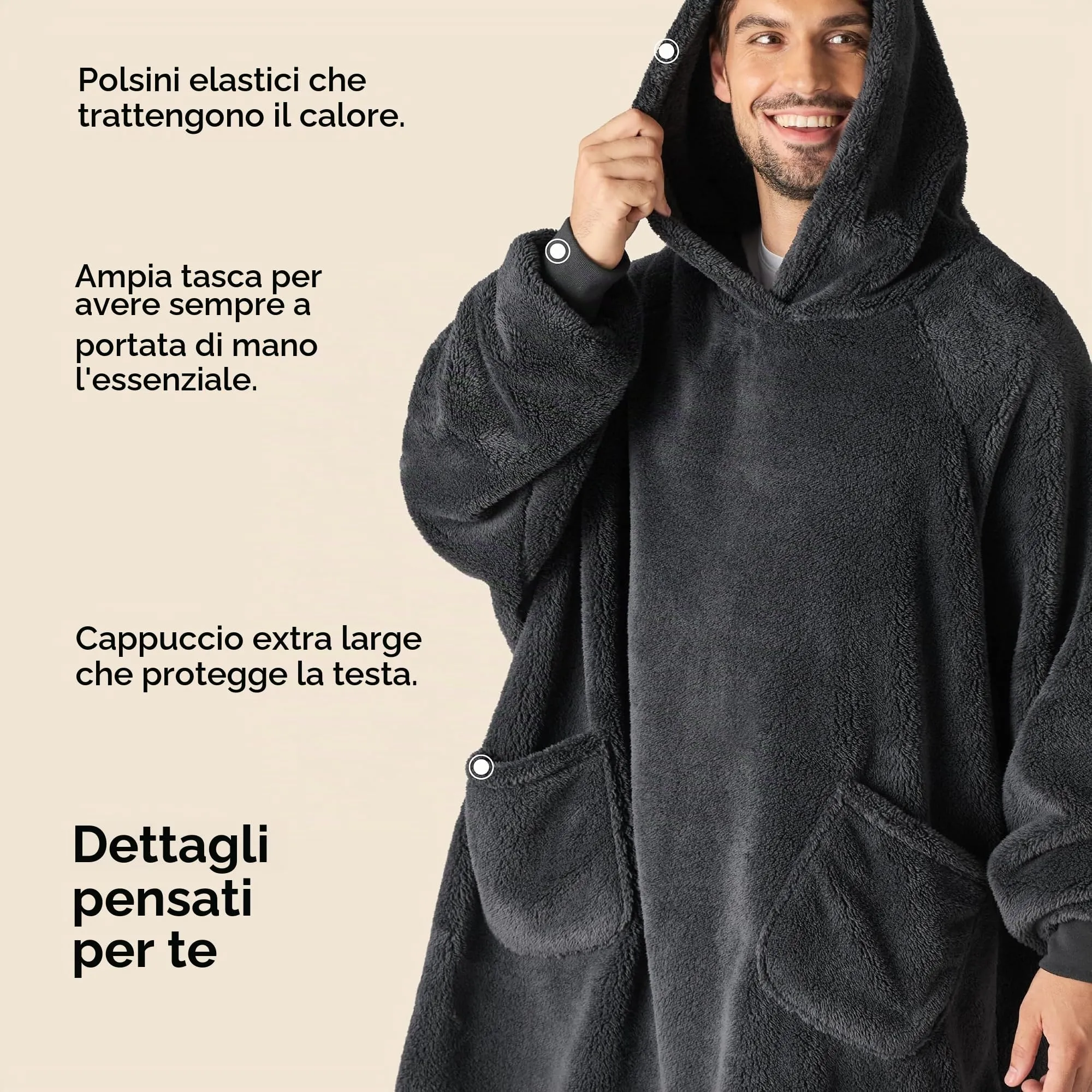 Bedsure Coperta con Cappuccio e Maniche Regalo Antracite - 95x85cm - immagine 6