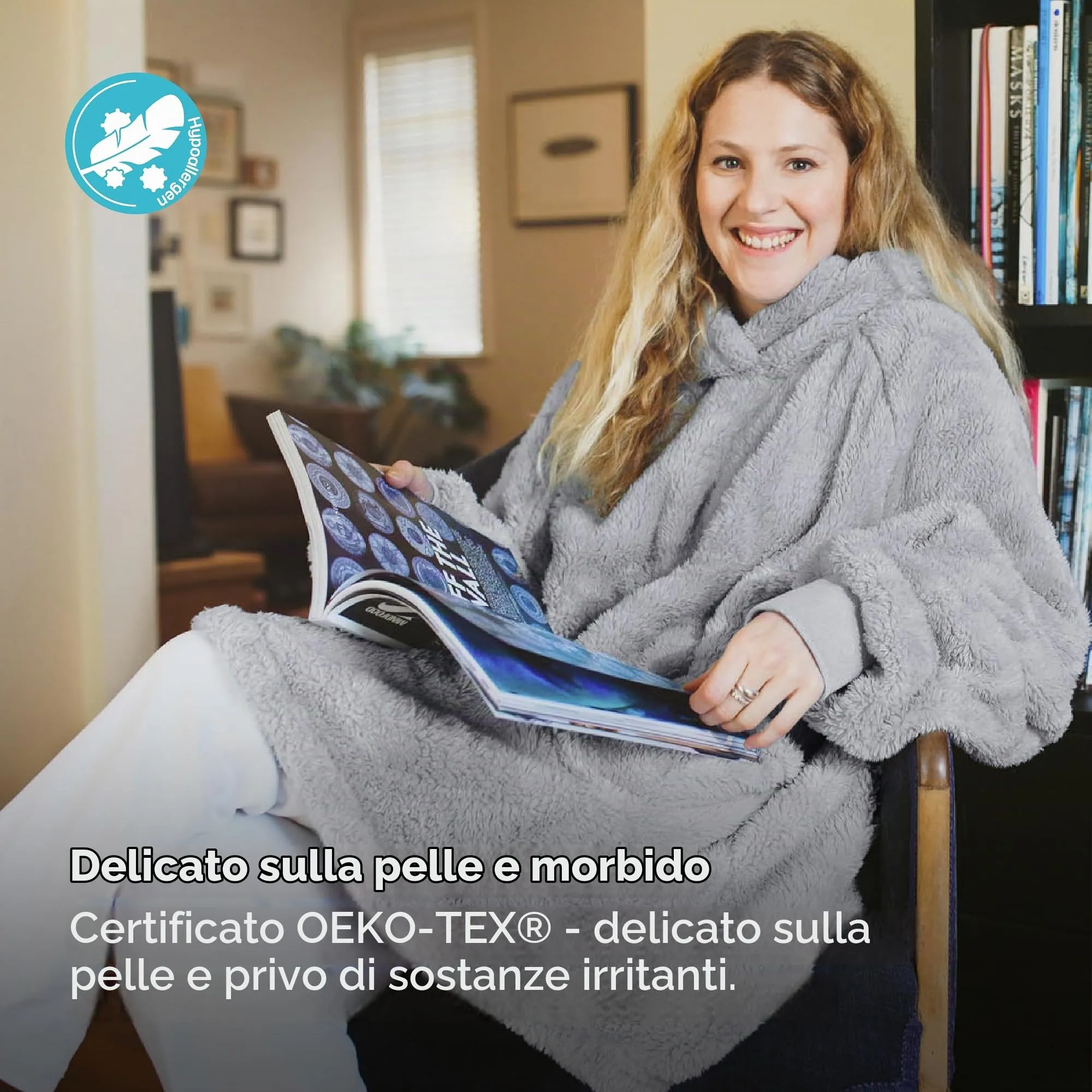 Bedsure Coperta con Cappuccio e Maniche Regalo Grigio - 95x85cm - immagine 2