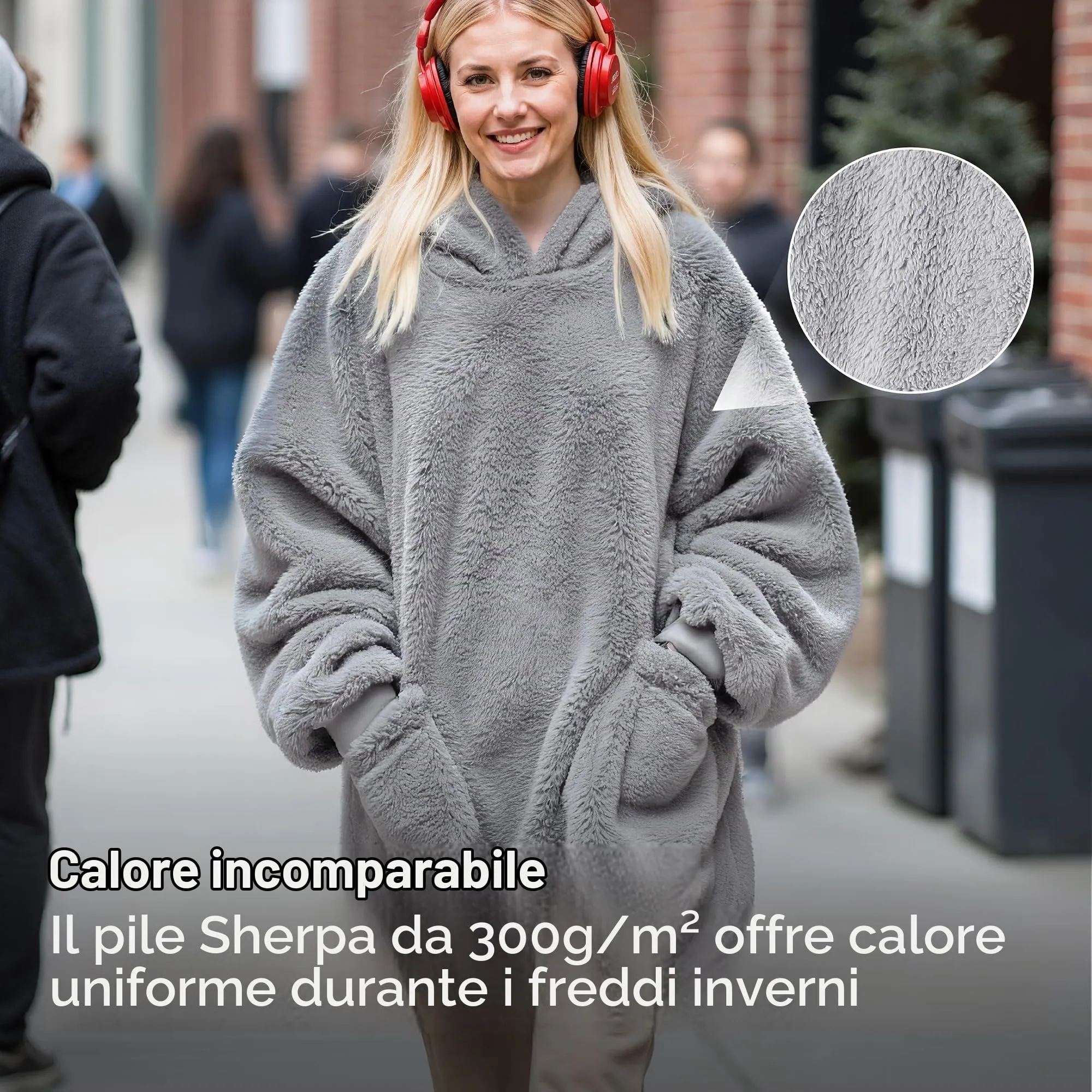Bedsure Coperta con Cappuccio e Maniche Regalo Grigio - 95x85cm - immagine 4