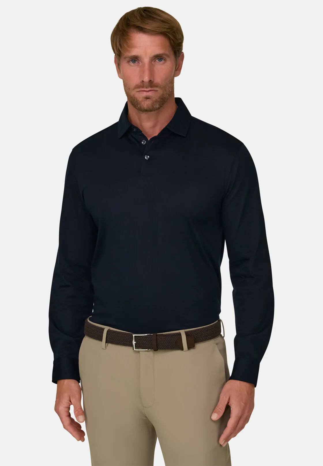 Boggi, Polo In Jersey Di Cotone Pima Regular Fit Manica Lunga, Uomo, Navy, Taglia: S - immagine 1