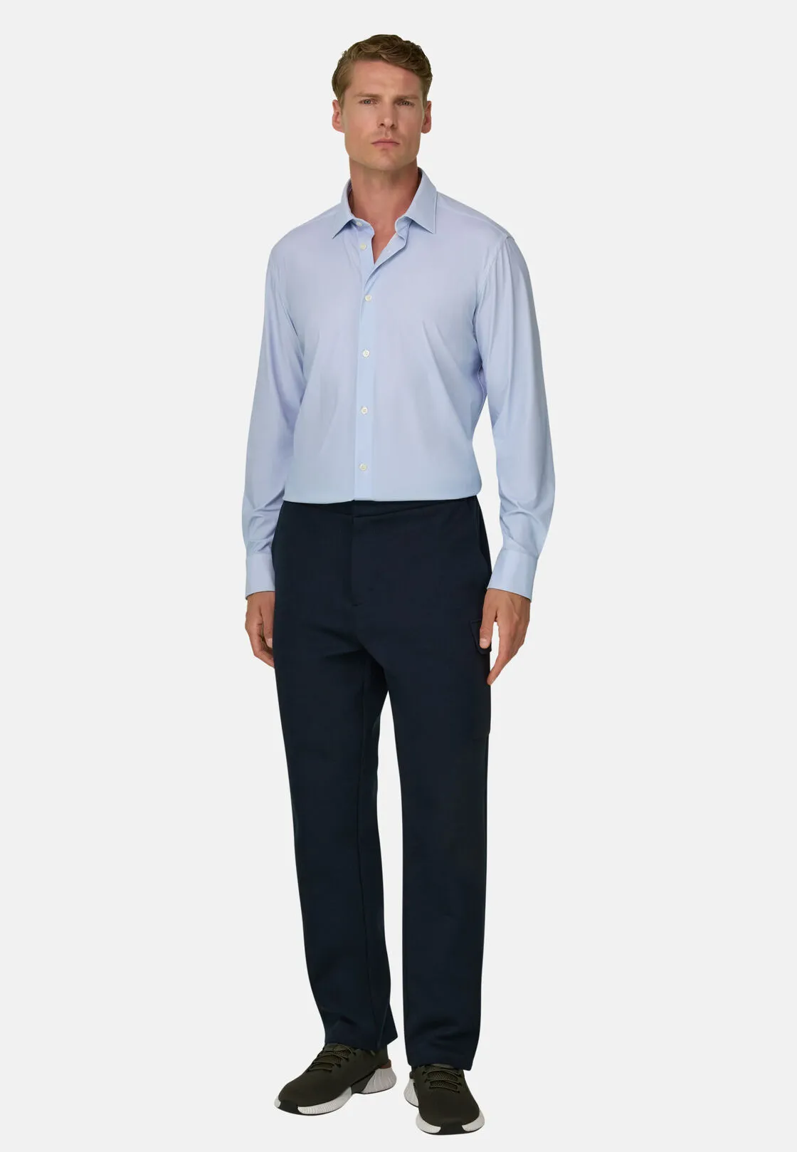 Boggi, Camicia Micro Fantasia In Nylon Elasticizzato Slim Fit B Tech, Uomo, Azzurro, Taglia: L - immagine 2