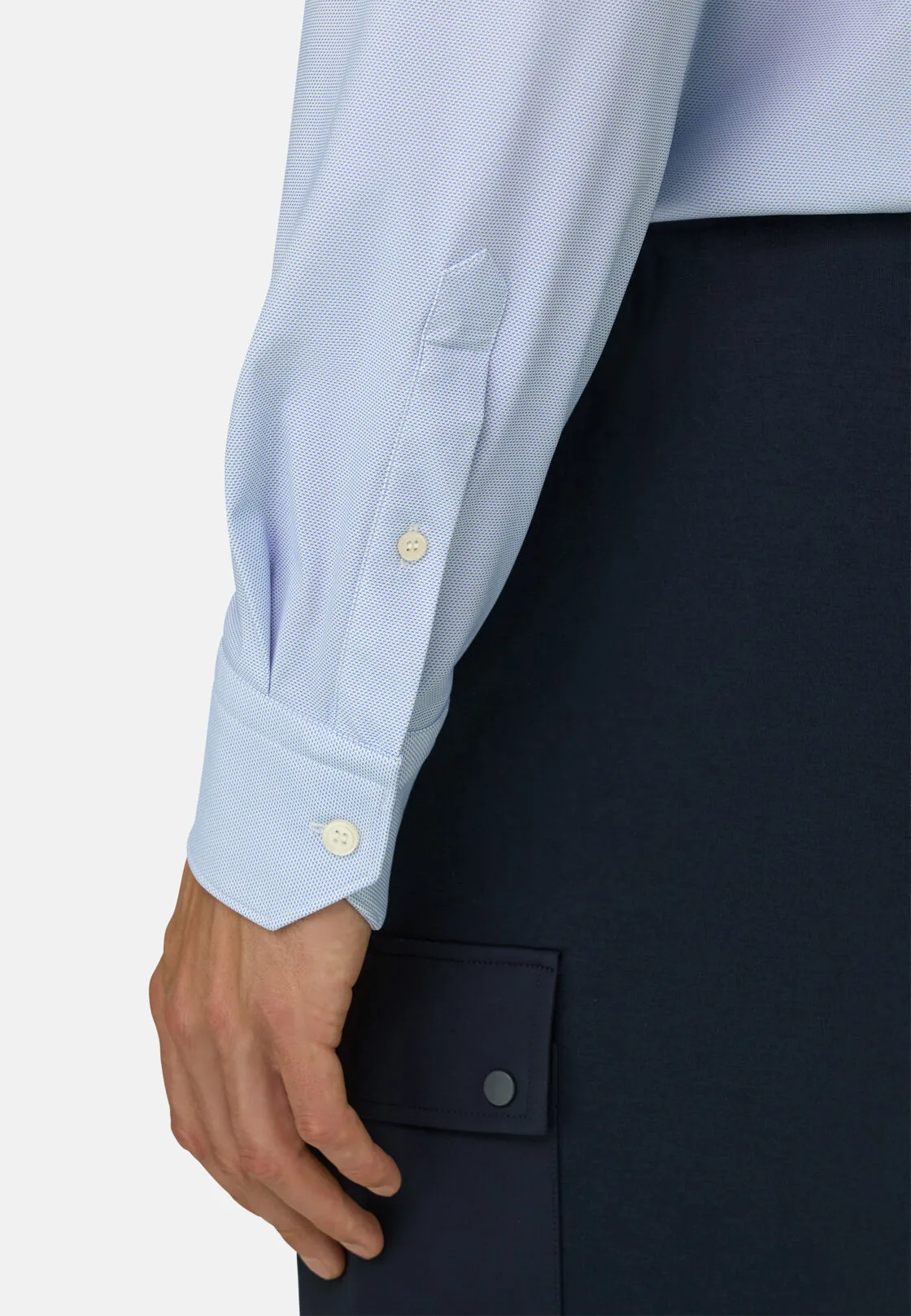 Boggi, Camicia Micro Fantasia In Nylon Elasticizzato Slim Fit B Tech, Uomo, Azzurro, Taglia: L - immagine 4
