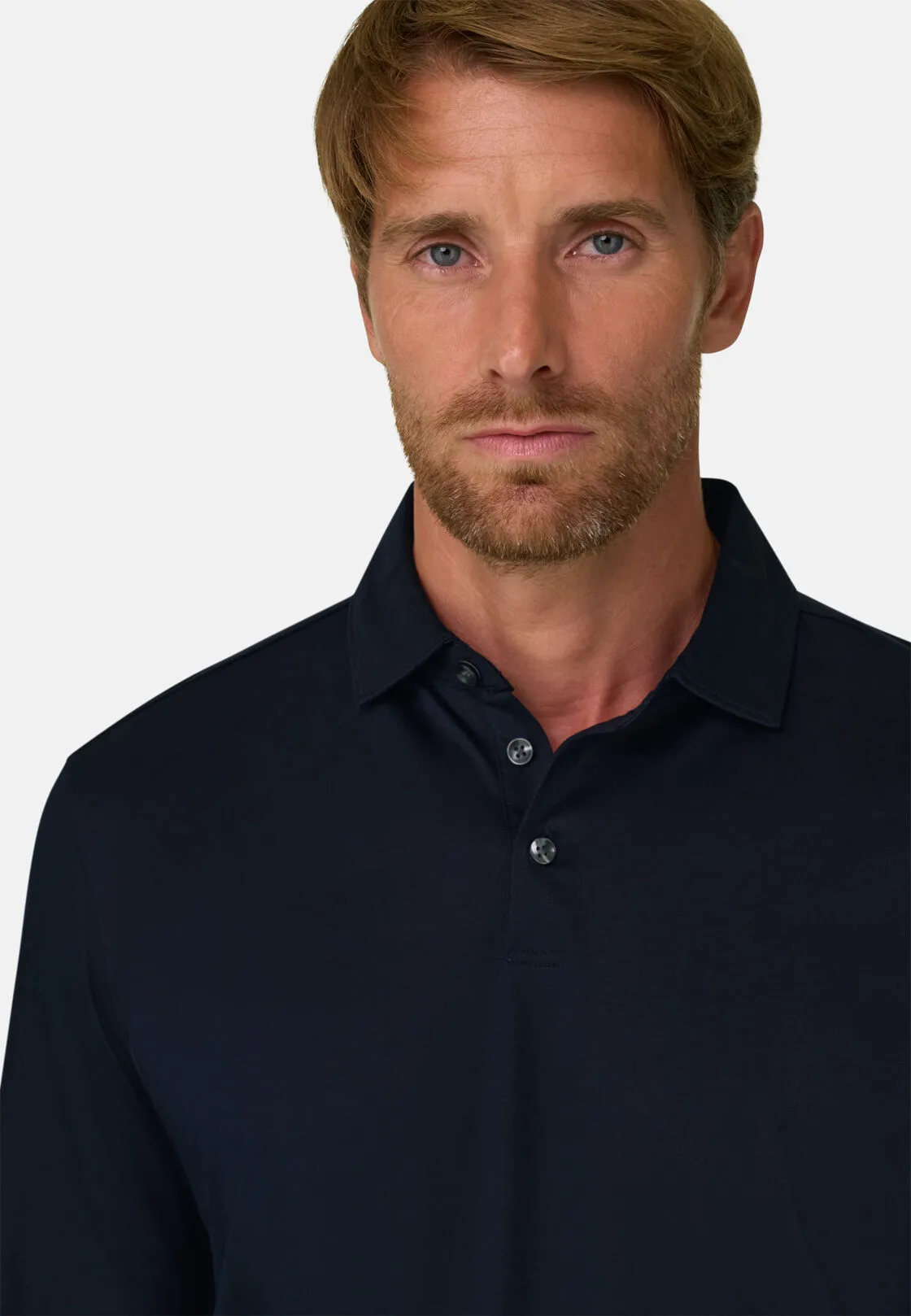 Boggi, Polo In Jersey Di Cotone Pima Regular Fit Manica Lunga, Uomo, Navy, Taglia: XL - immagine 3