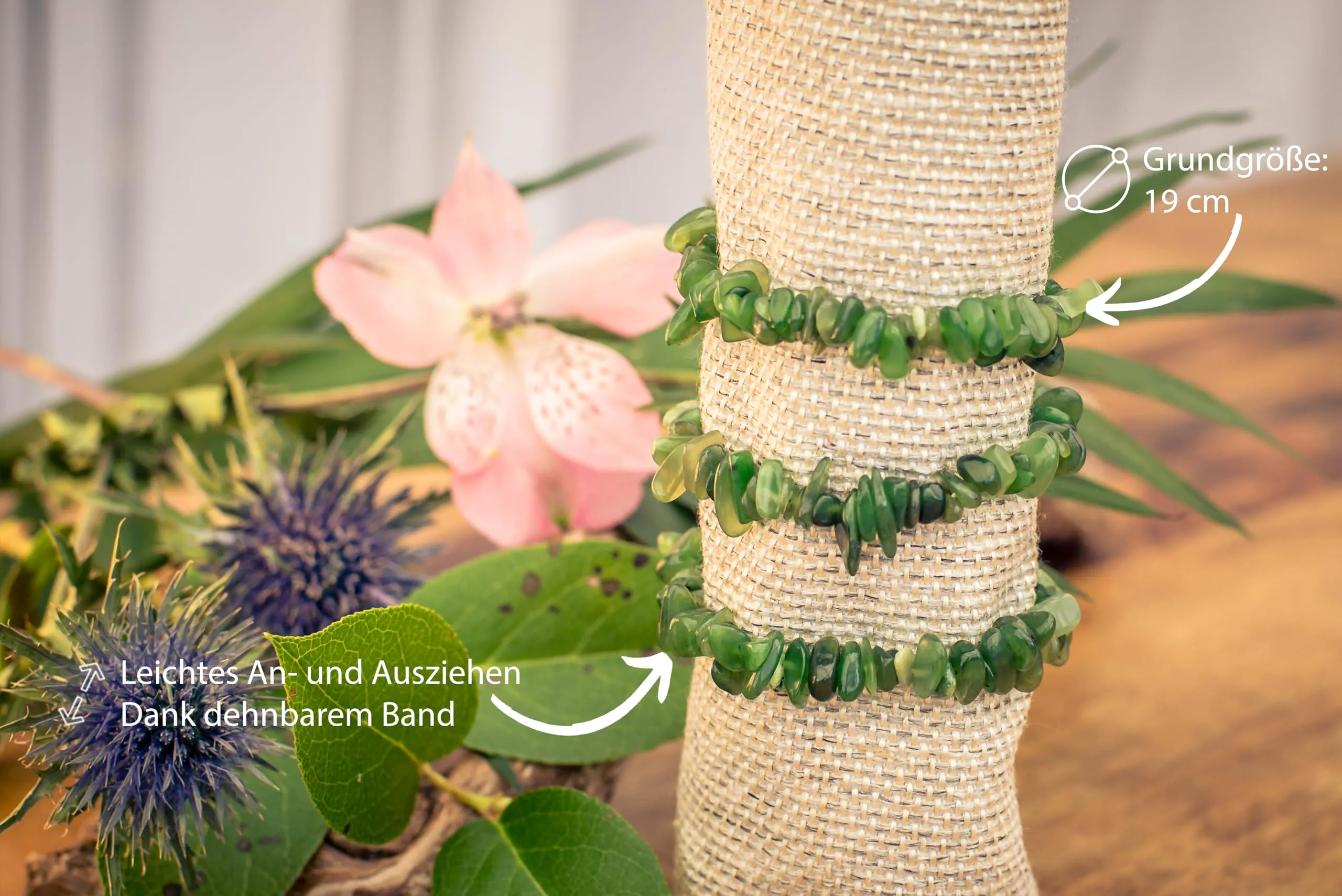 Lebensquelle Plus Bracciale popolare a schegge | Bracciale elastico artigianale a schegge | Vera pietra naturale (Giada nefrite) - immagine 3