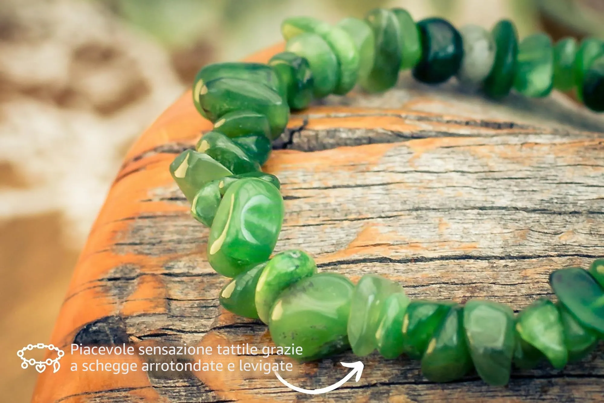 Lebensquelle Plus Bracciale popolare a schegge | Bracciale elastico artigianale a schegge | Vera pietra naturale (Giada nefrite) - immagine 6