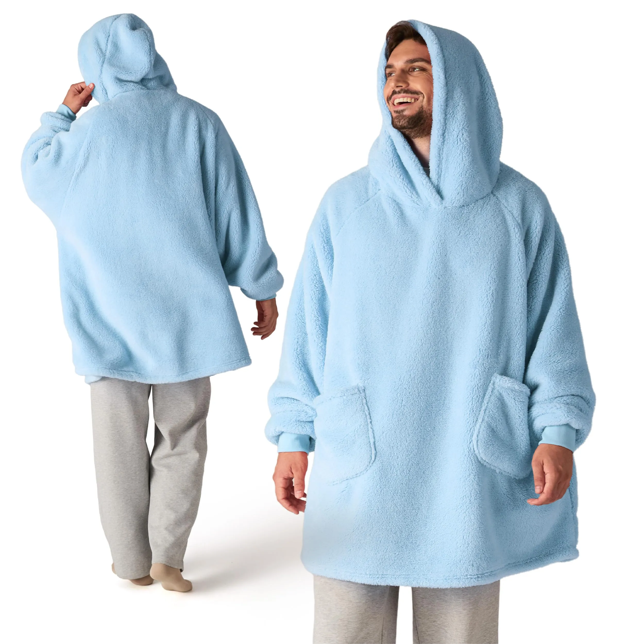 Bedsure Coperta con Cappuccio e Maniche Regalo Azzurro - 107x90cm - immagine 1