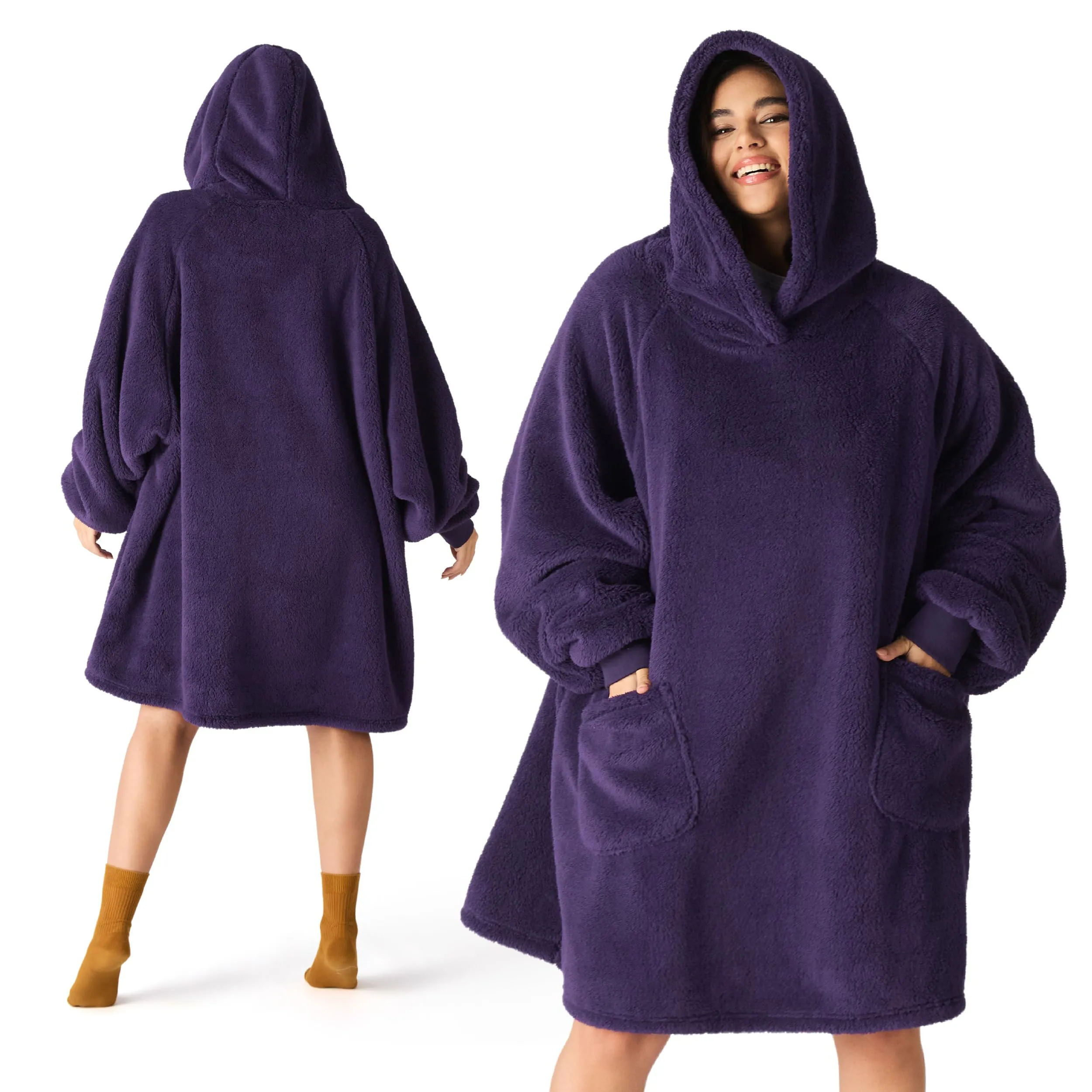 Bedsure Coperta con Cappuccio e Maniche Regalo Lilla - 95x85cm - immagine 1