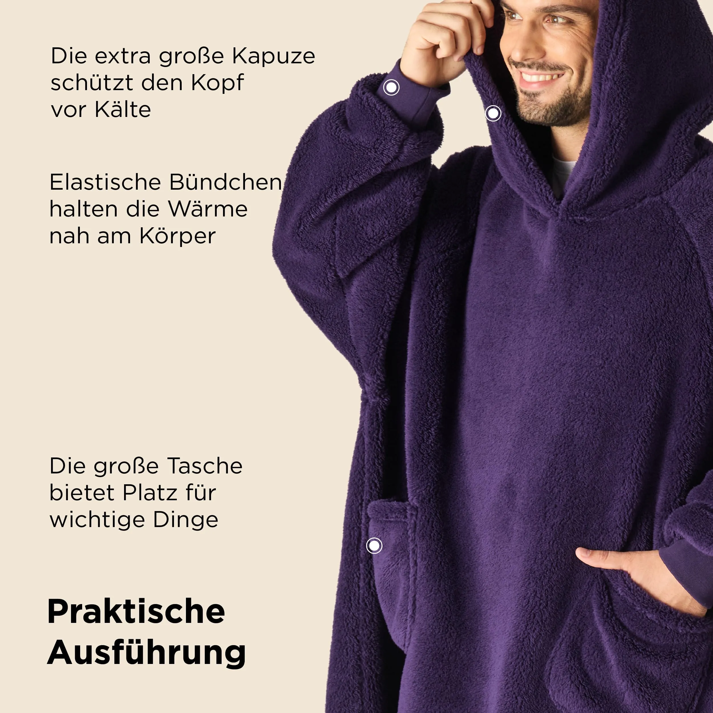 Bedsure Coperta con Cappuccio e Maniche Regalo Lilla - 95x85cm - immagine 6