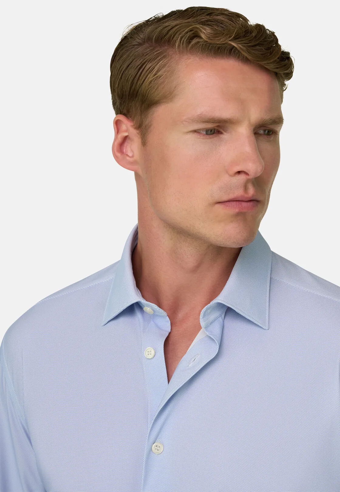 Boggi, Camicia Micro Fantasia In Nylon Elasticizzato Slim Fit B Tech, Uomo, Azzurro, Taglia: XS - immagine 3
