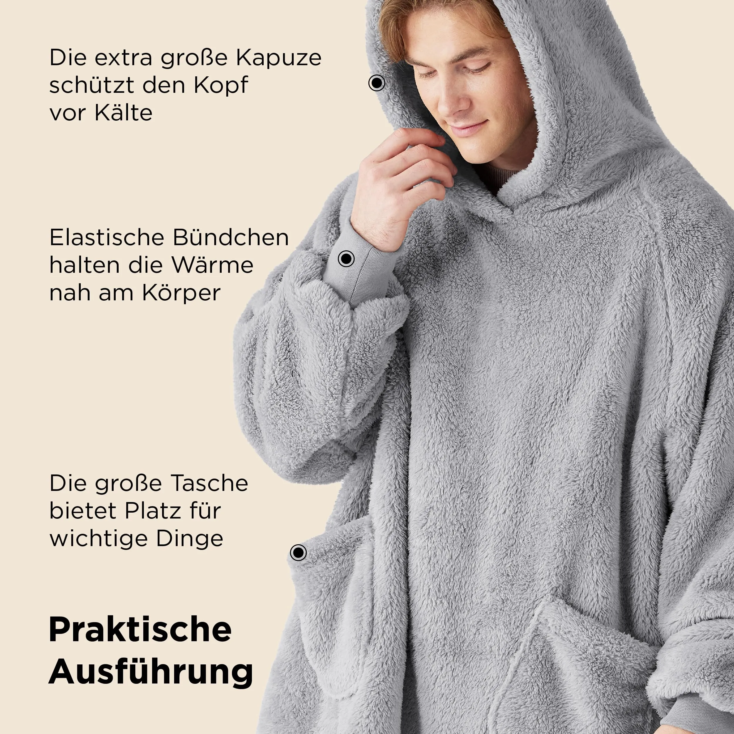 Bedsure Coperta con Cappuccio e Maniche Regalo Grigio - 107x90cm - immagine 6