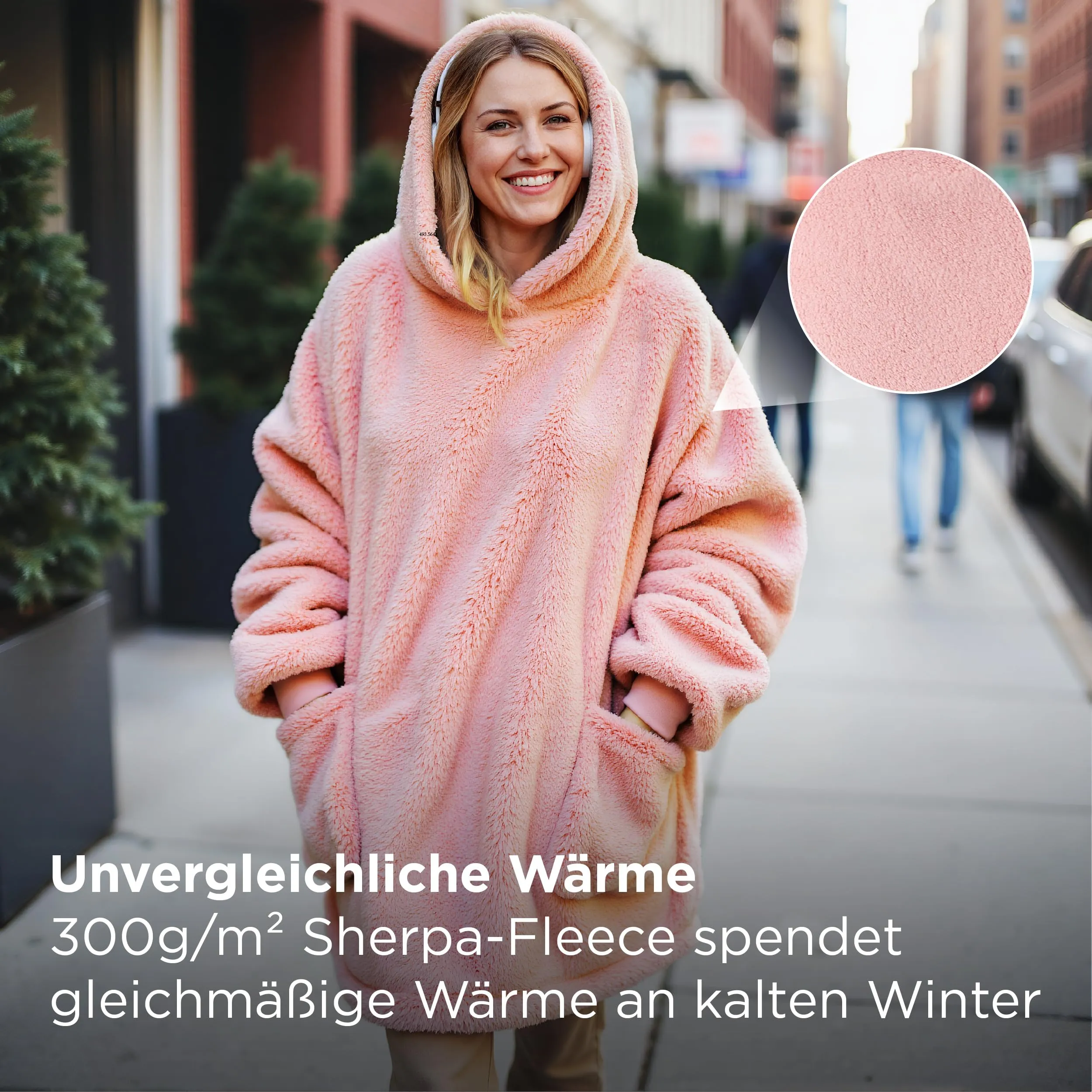 Bedsure Coperta con Cappuccio e Maniche Regalo Rosa - 107x90cm - immagine 3