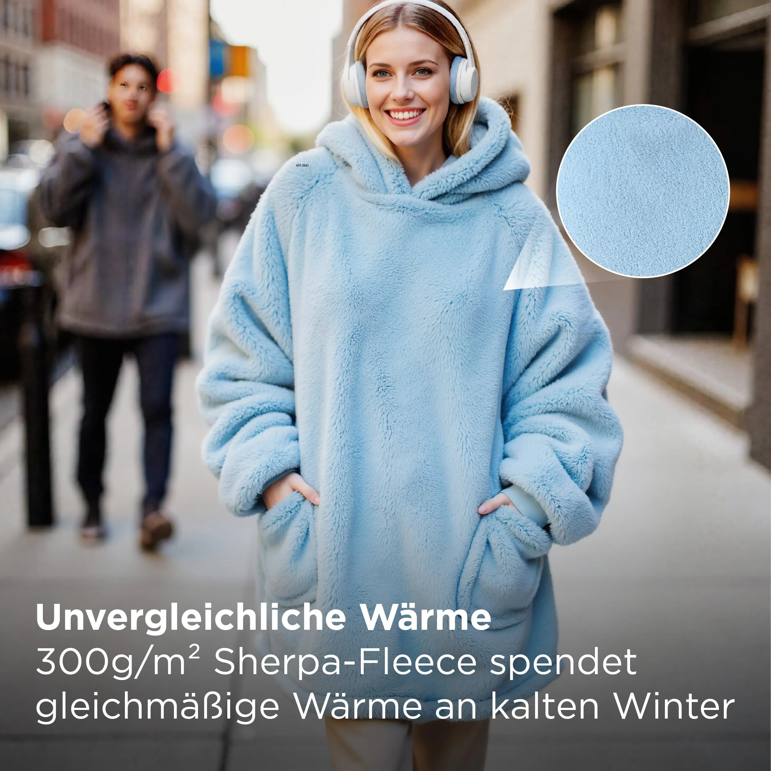 Bedsure Coperta con Cappuccio e Maniche Regalo Azzurro - 95x85cm - immagine 3