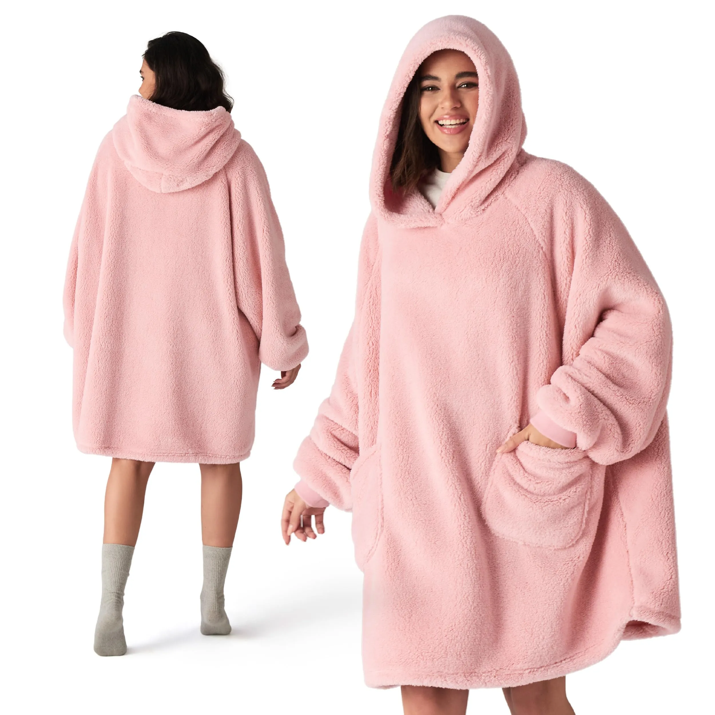 Bedsure Coperta con Cappuccio e Maniche Regalo Rosa - 95x85cm - immagine 1