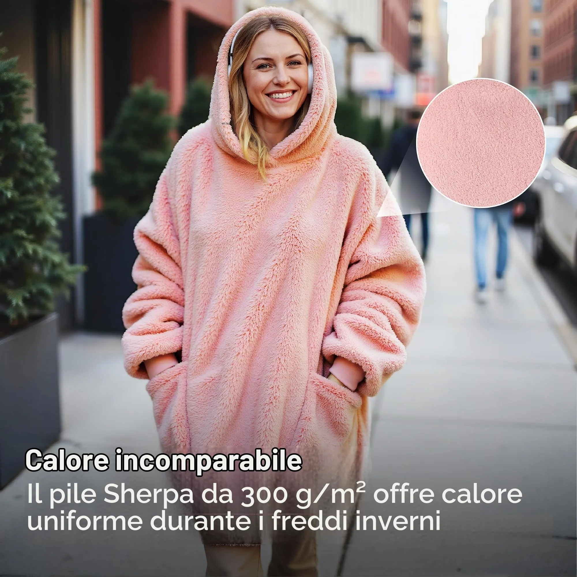 Bedsure Coperta con Cappuccio e Maniche Regalo Rosa - 95x85cm - immagine 3