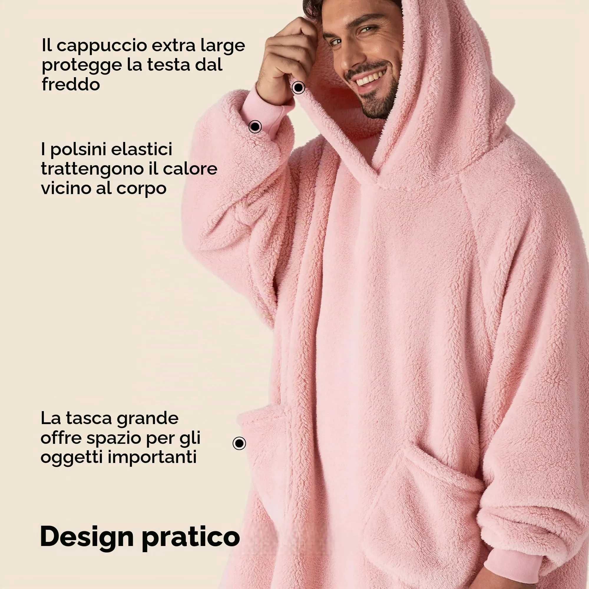 Bedsure Coperta con Cappuccio e Maniche Regalo Rosa - 95x85cm - immagine 6